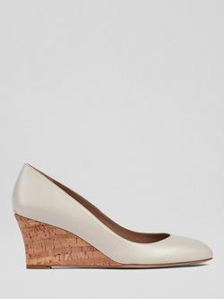 L.K.Bennett Eevi Wedge Heel Leather Court Shoes, Ecru