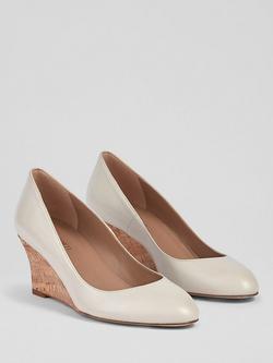 L.K.Bennett Eevi Wedge Heel Leather Court Shoes - view 2, Ecru