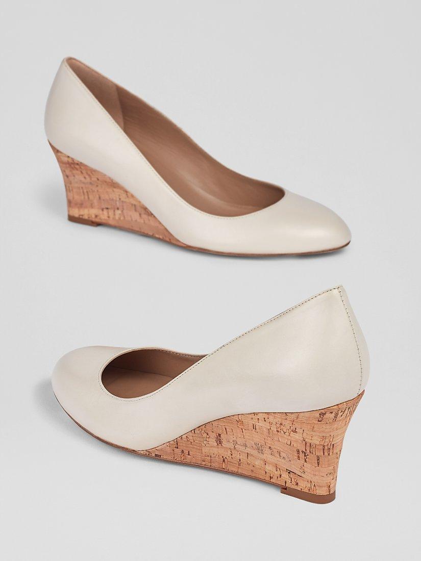Product image 3 of 4, which shows L.K.Bennett Eevi Wedge Heel Leather Court Shoes, Ecru, 2