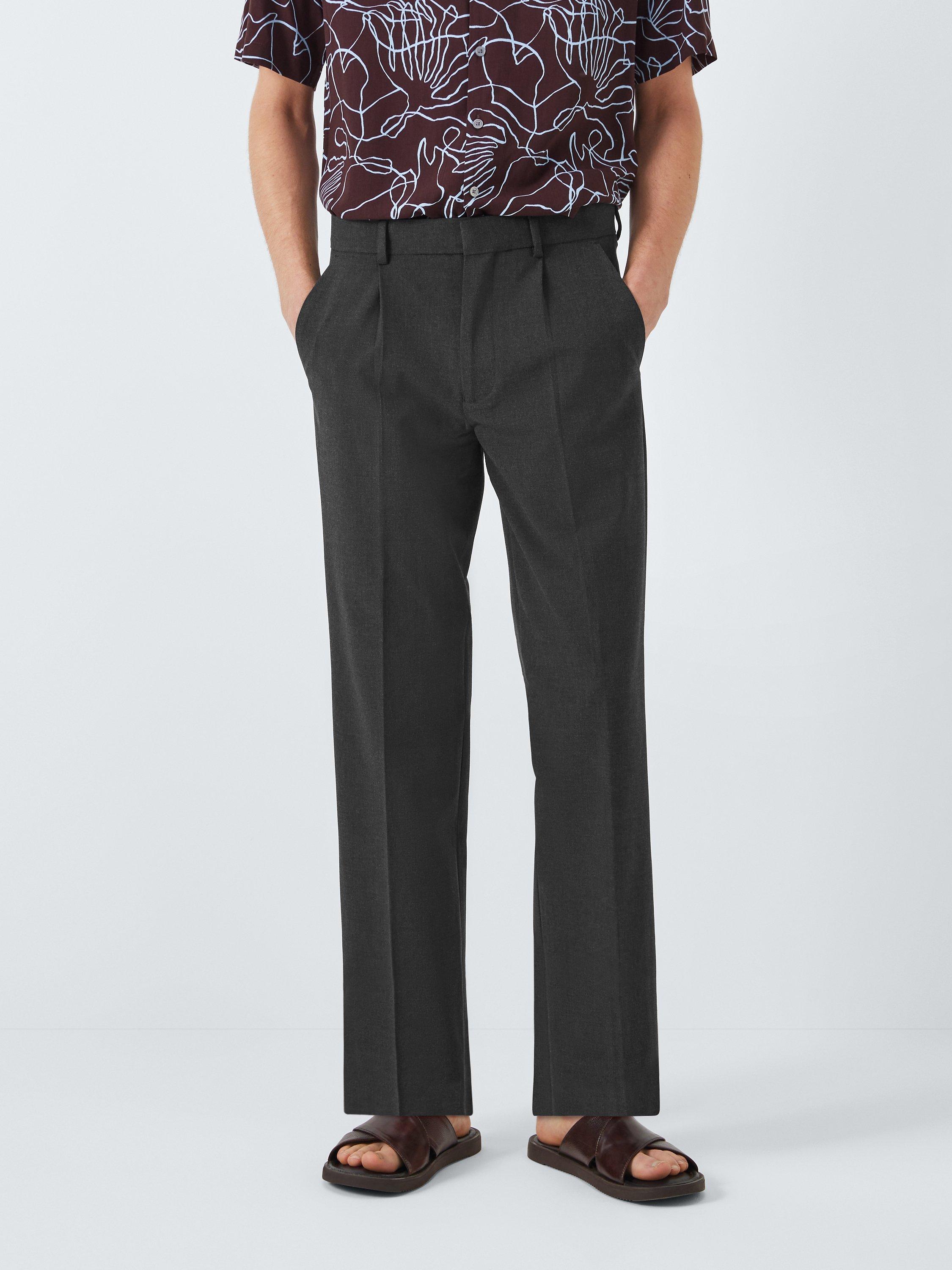 Kin Smart Pleat Straight Fit Trousers, Charcoal