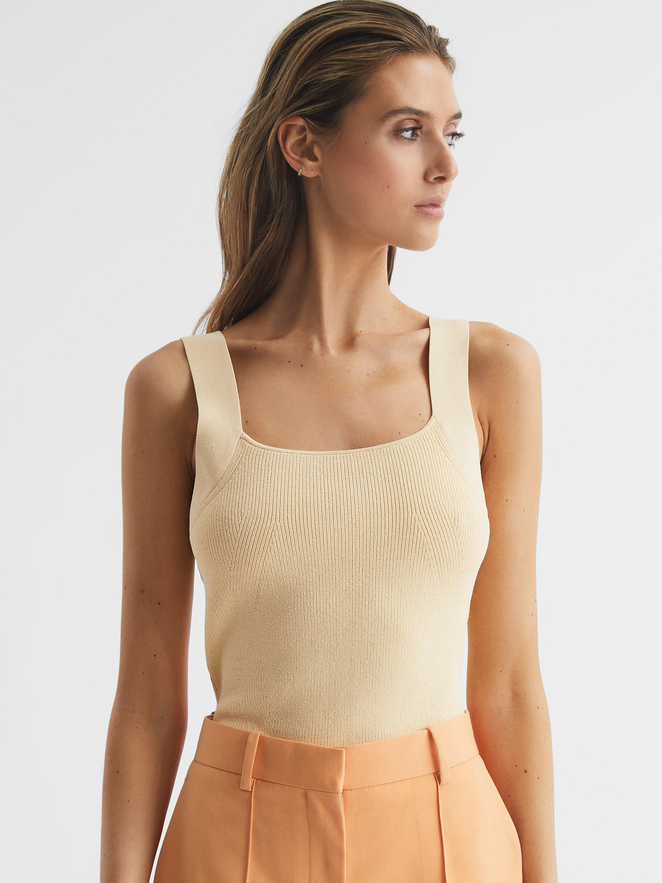 Reiss Tamara Square Neck Vest Top, Lemon, XS