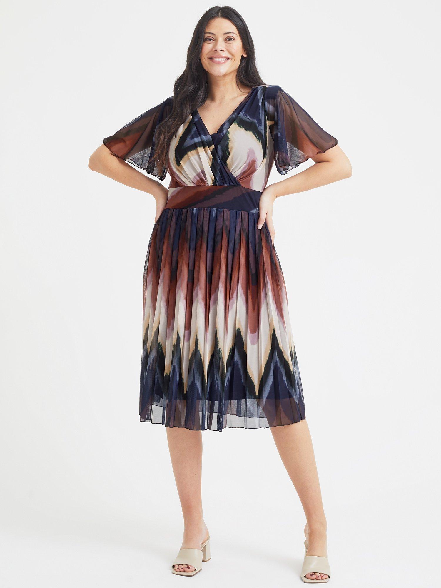 Scarlett & Jo Curve Cleo Geometric Print Pleated Midi Dress, Multi