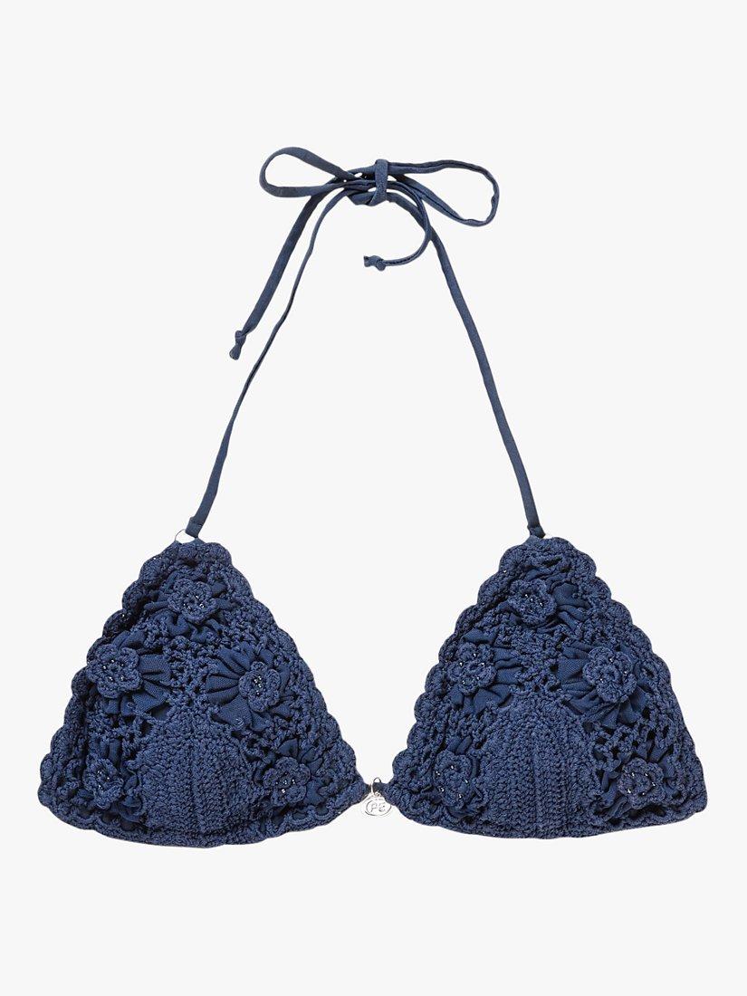 Product image 5 of 5, which shows Panos Emporio Crochet Lace Kandia Triangle Bikini Top, Navy, 8