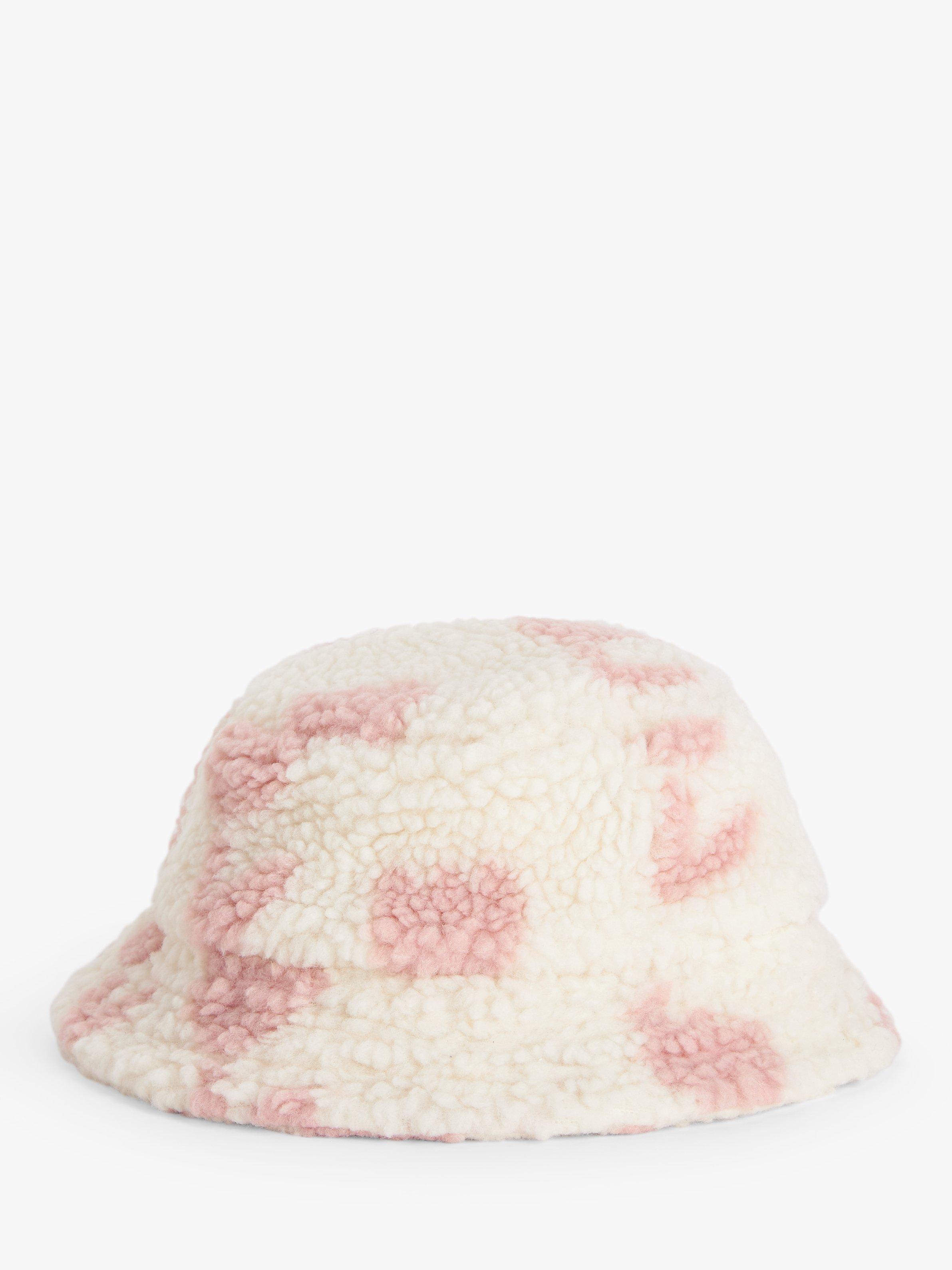 John Lewis ANYDAY Kids' Tulip Fleece Bucket Hat, Cream/Pink, M