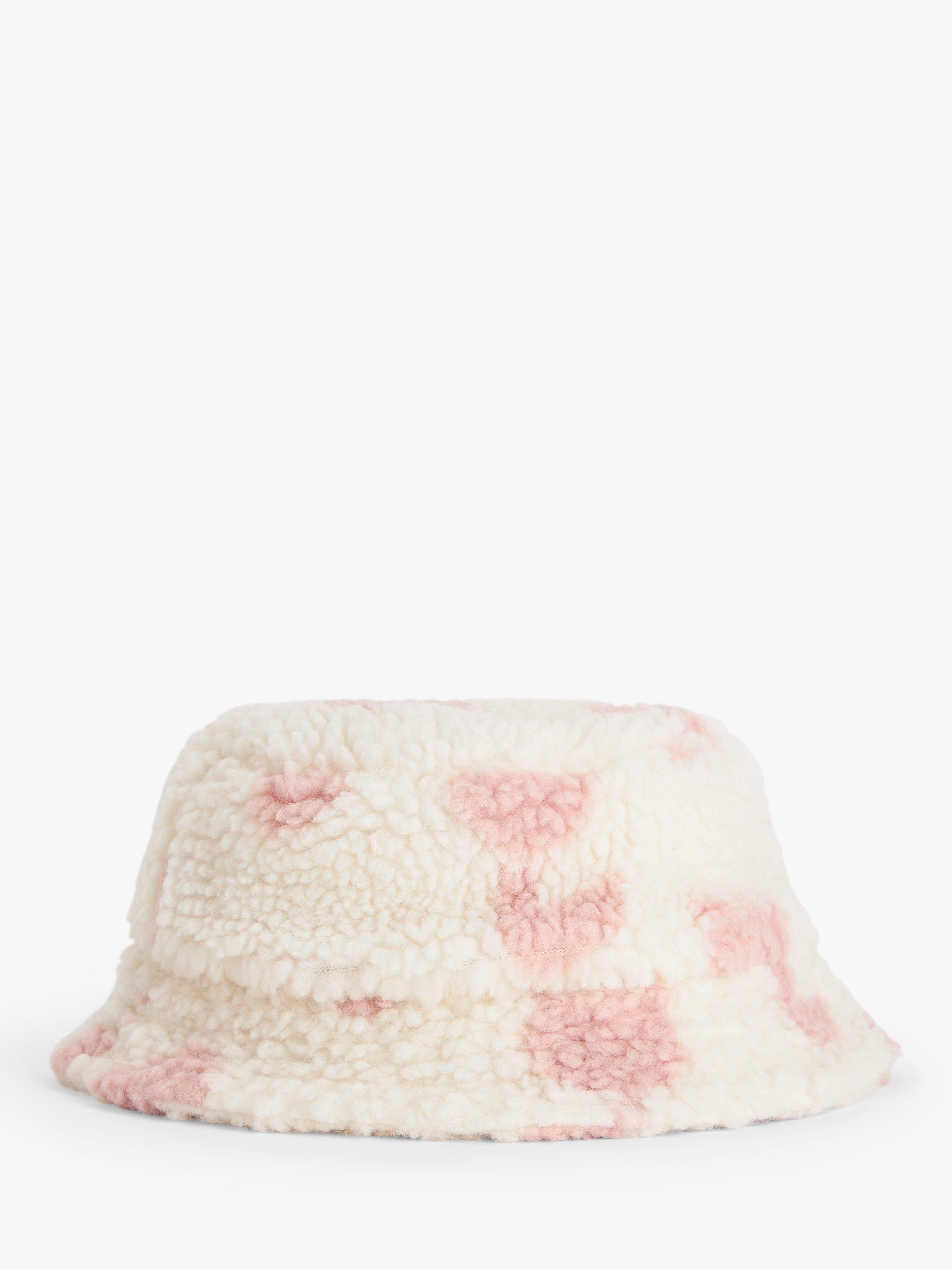 John Lewis ANYDAY Kids' Tulip Fleece Bucket Hat, Cream/Pink, M