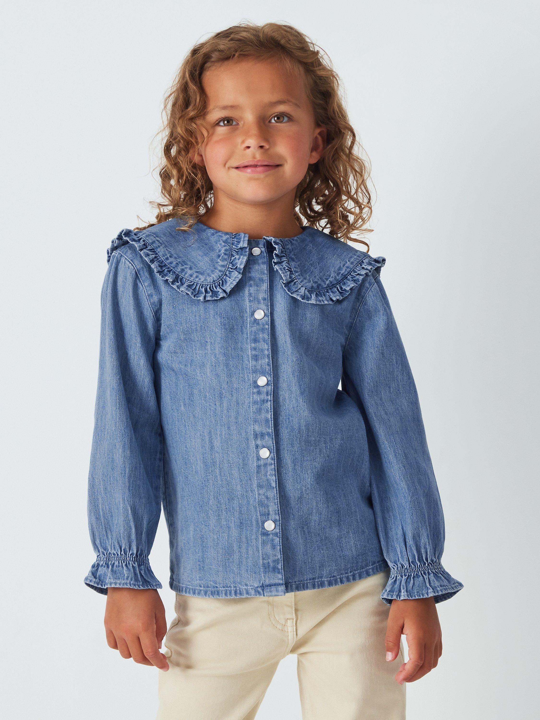 John Lewis Kids' Peter Pan Collar Denim Shirt, Blue