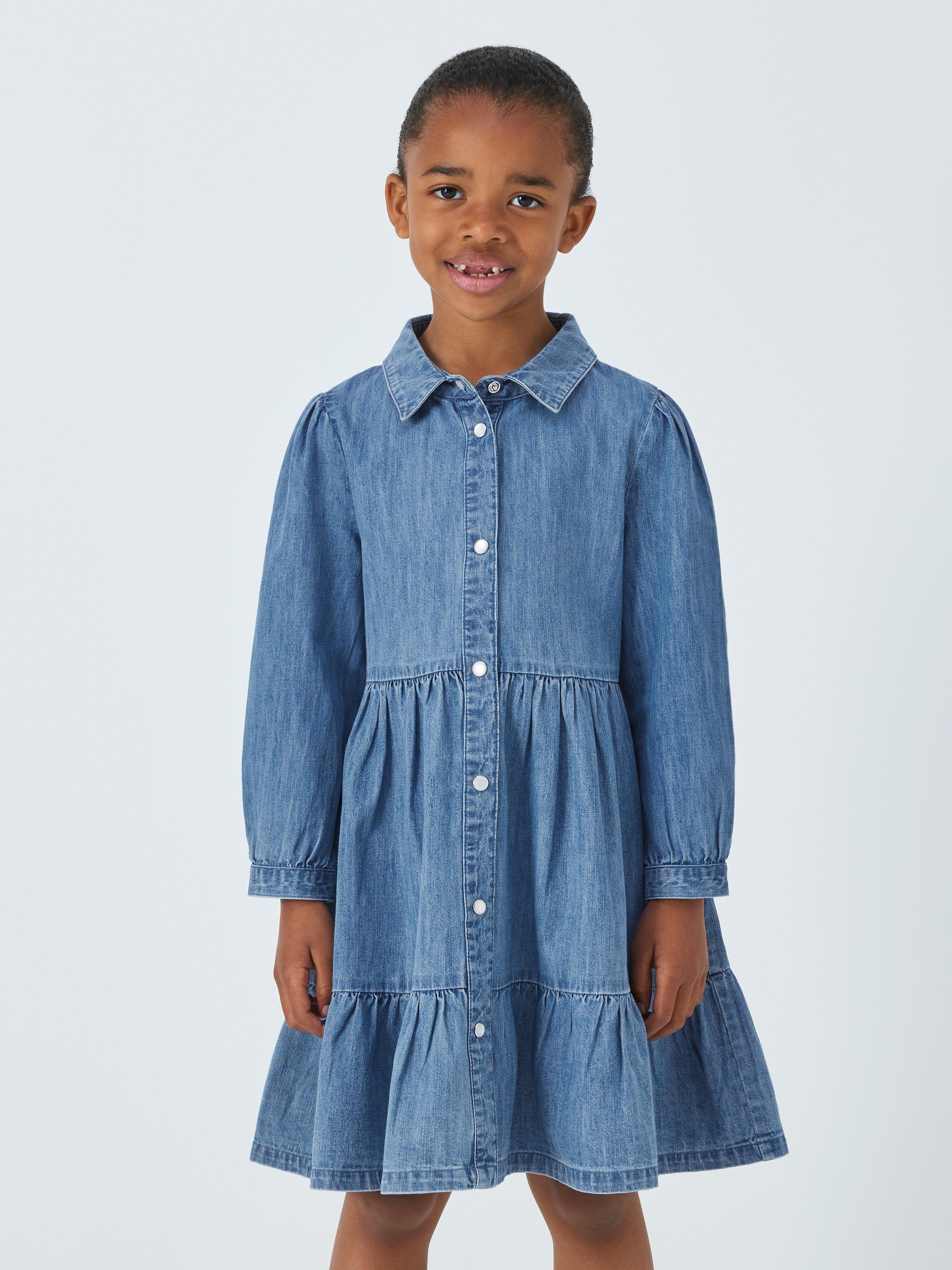 John Lewis Kids' Tiered Denim Shirt Dress, Blue