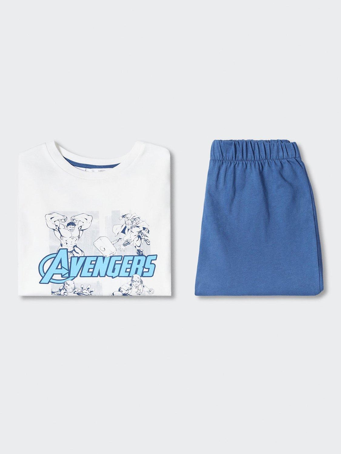 Mango Kids' Avengers Graphic Short Pyjamas, White/Multi