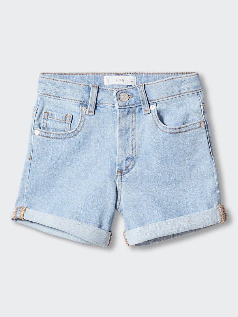 Mango Kids' Chip Rolled-Up Hem Denim Shorts, Open Blue