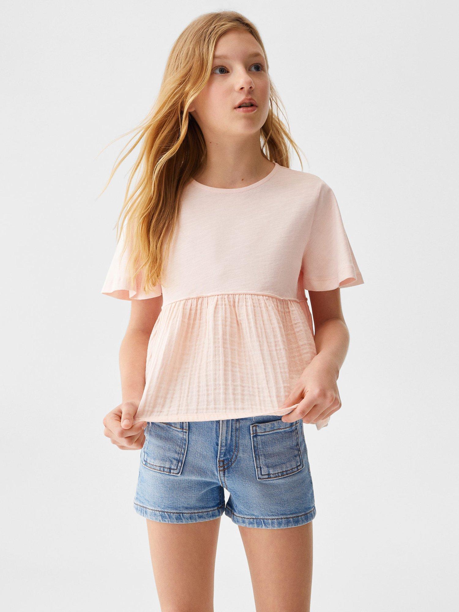 Mango Kids' Jowlin Pleated T-Shirt, Pink