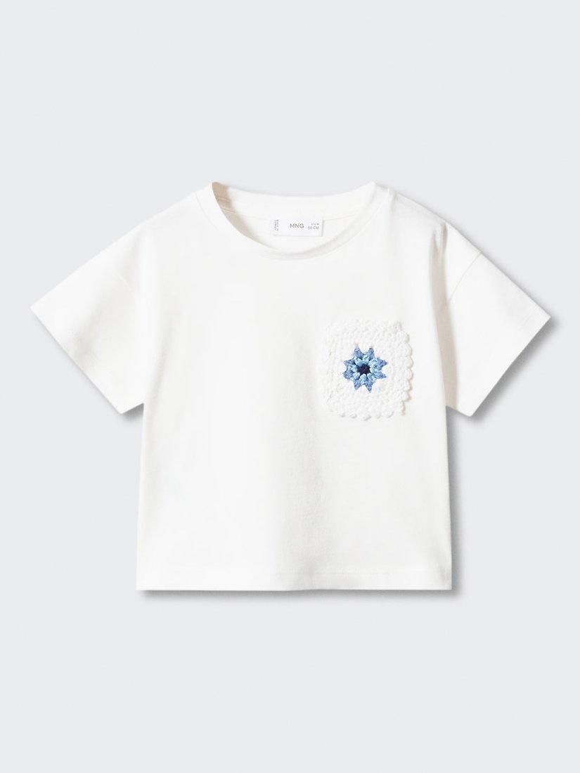 Mango Baby Embroidered Pocket T-Shirt, Natural White