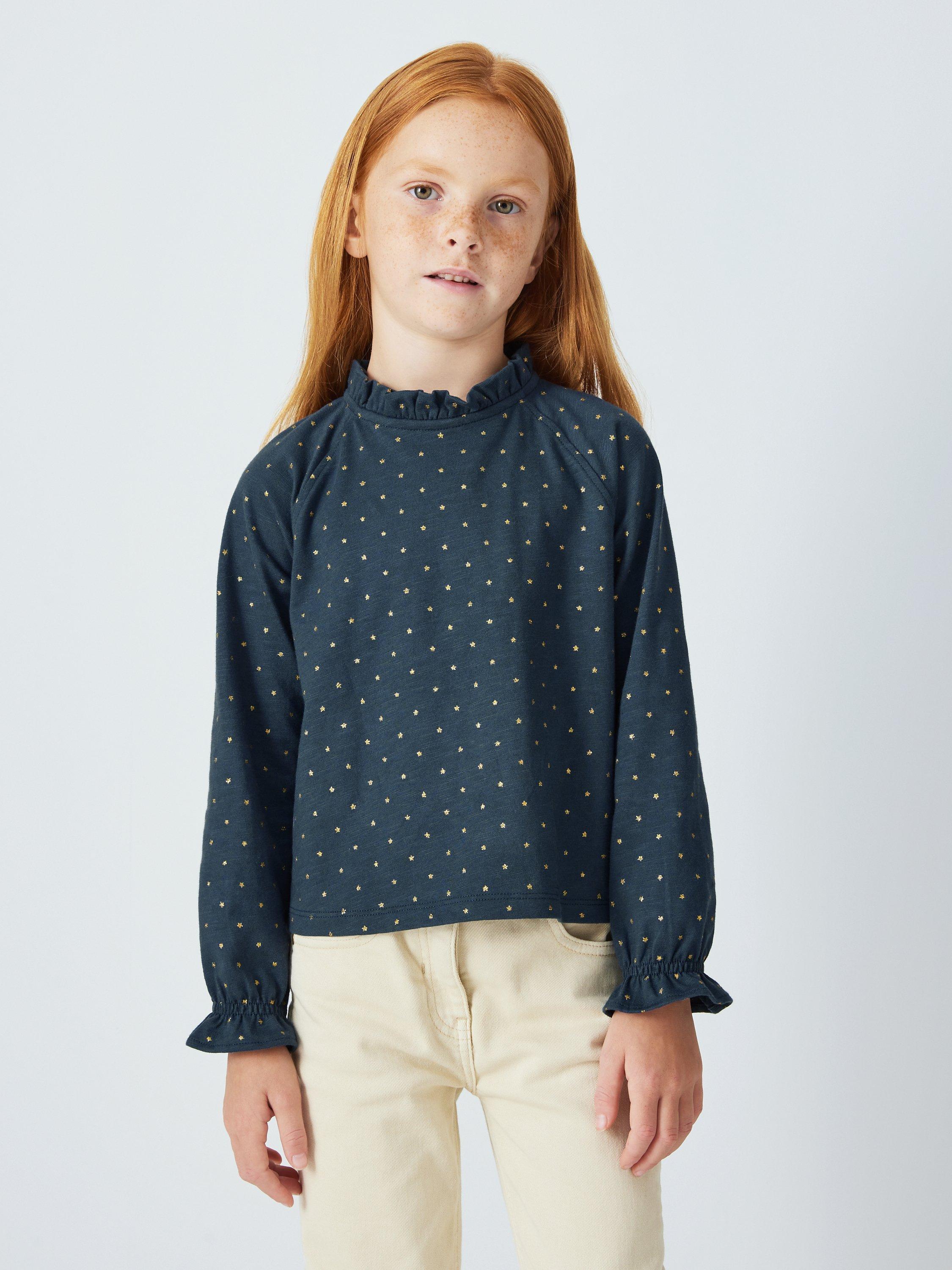 John Lewis Kids' Glitter Star Top, Midnight Navy