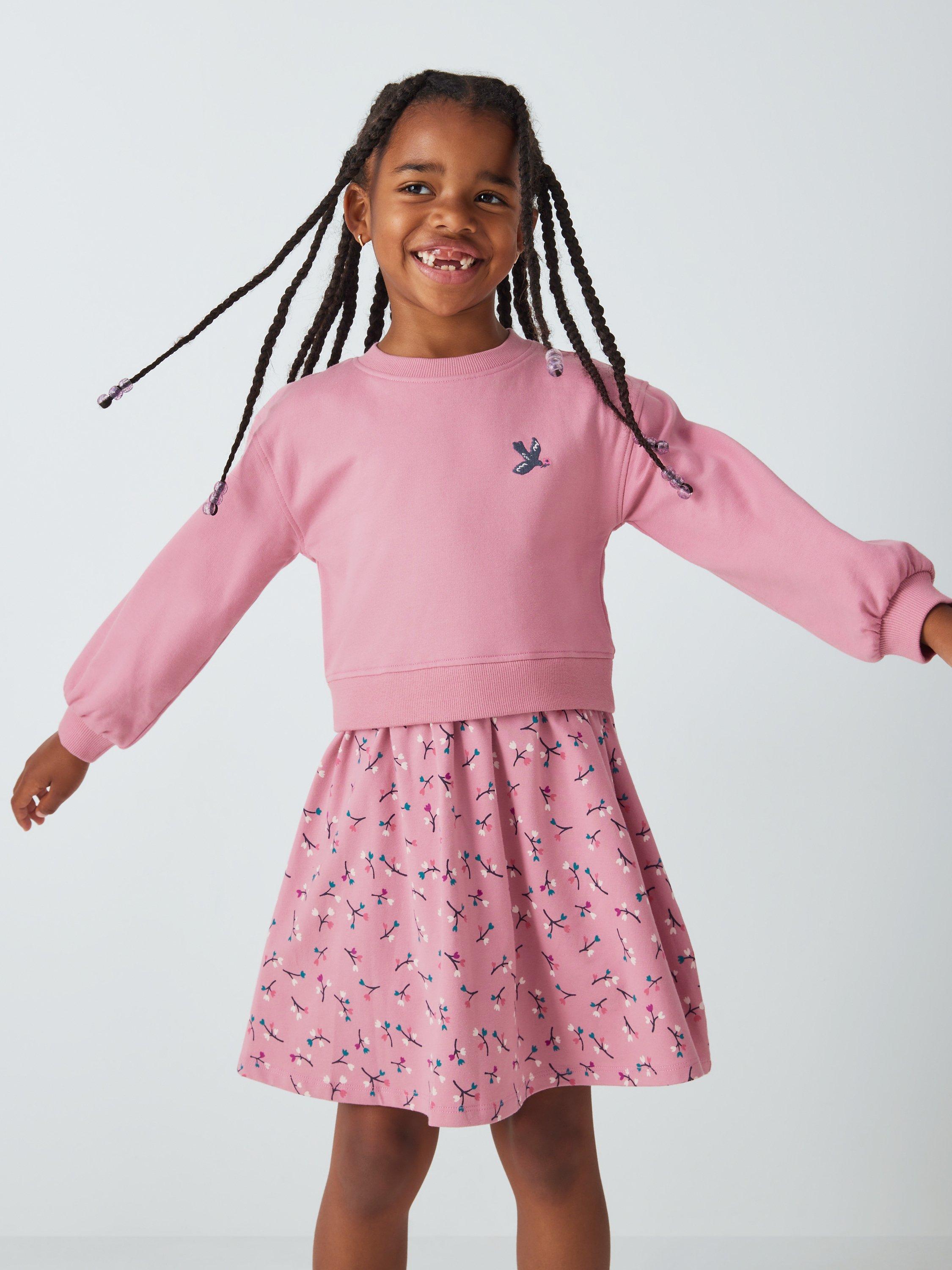 John Lewis Kids' Bird Jersey Half & Half Dress, Polignac