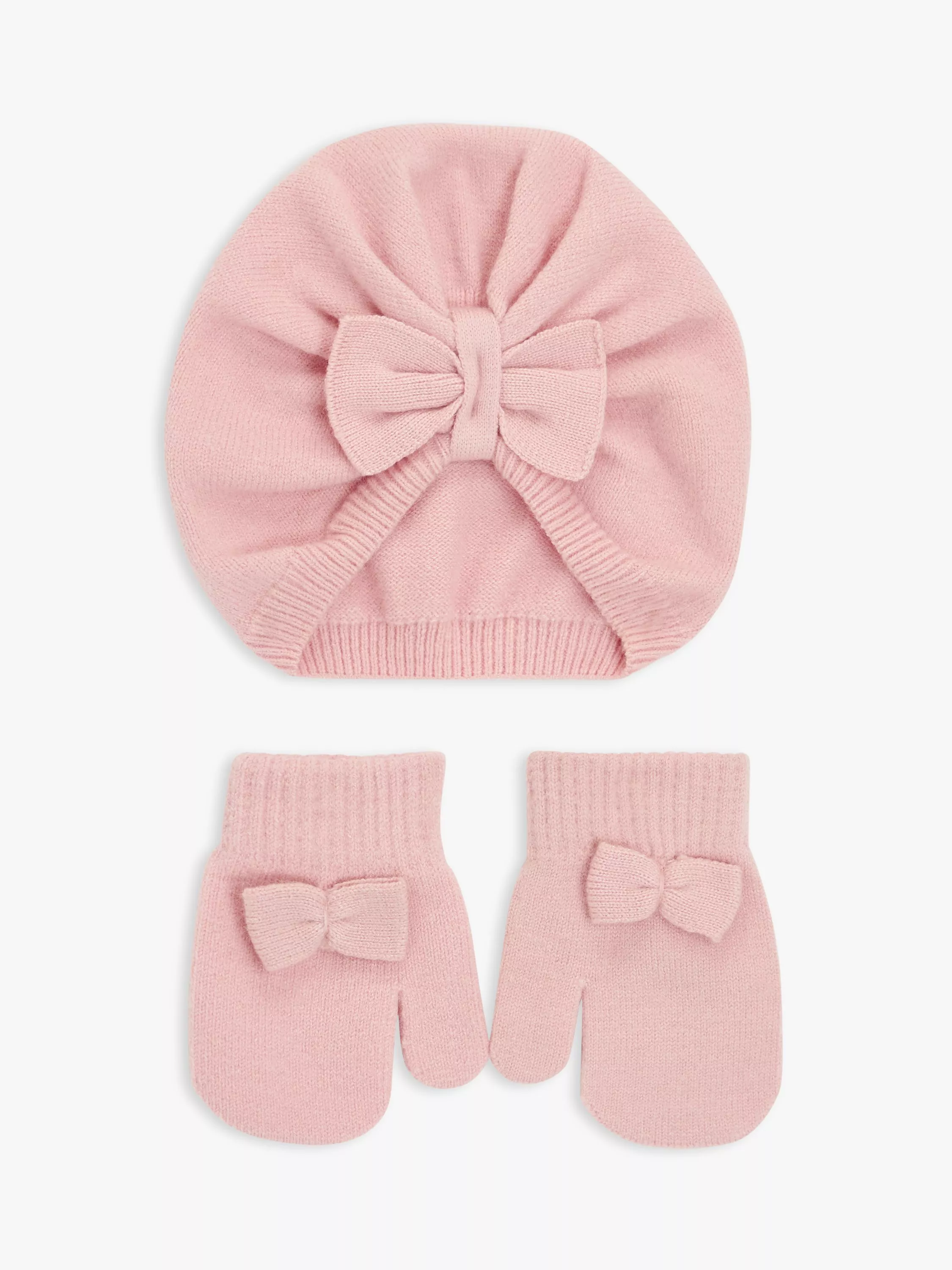 John Lewis Baby Bow Turban & Mitten Set, Pink