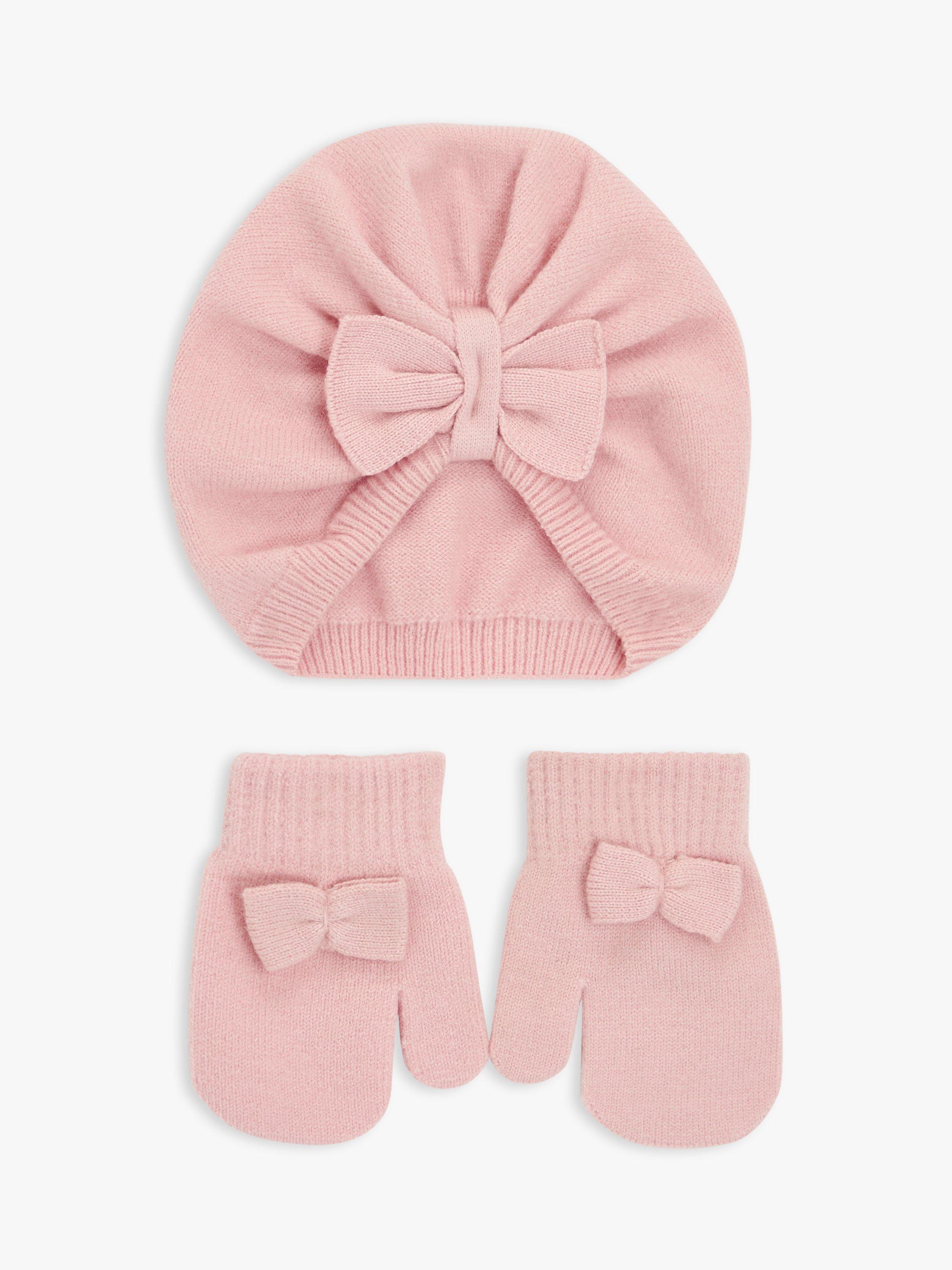 John Lewis Baby Bow Turban Mitten Set Pink