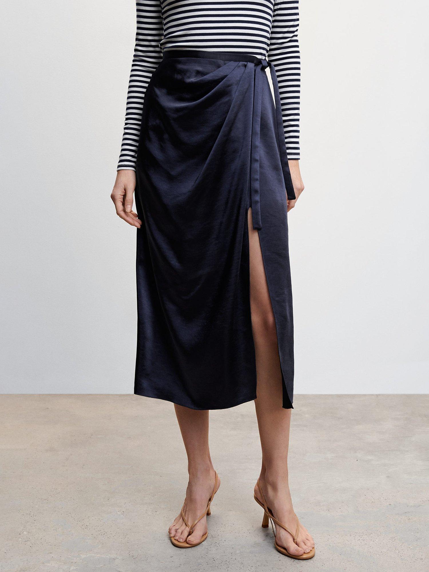 Mango Tie Detail Satin Midi Skirt