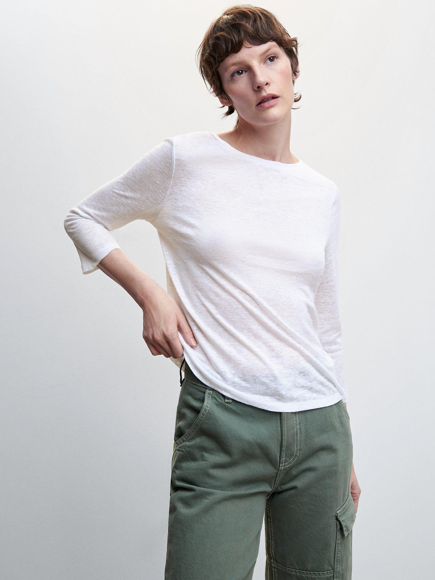 Mango Blini Long Sleeve Linen Top, White