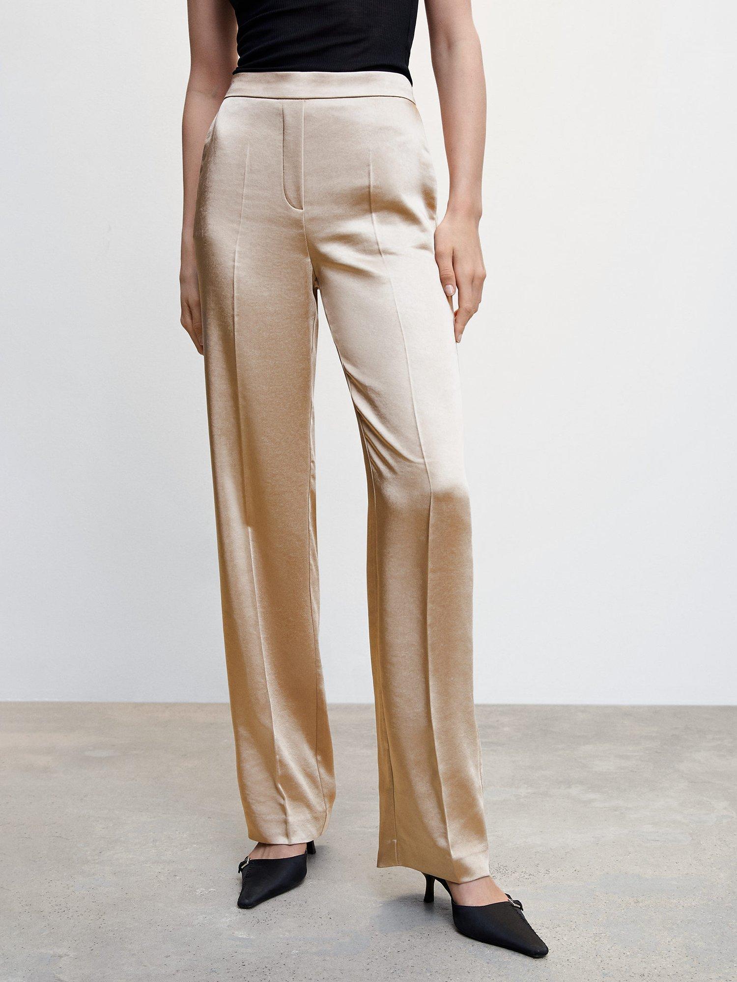 Mango Nicole Satin Straight Leg Trousers, Light Beige