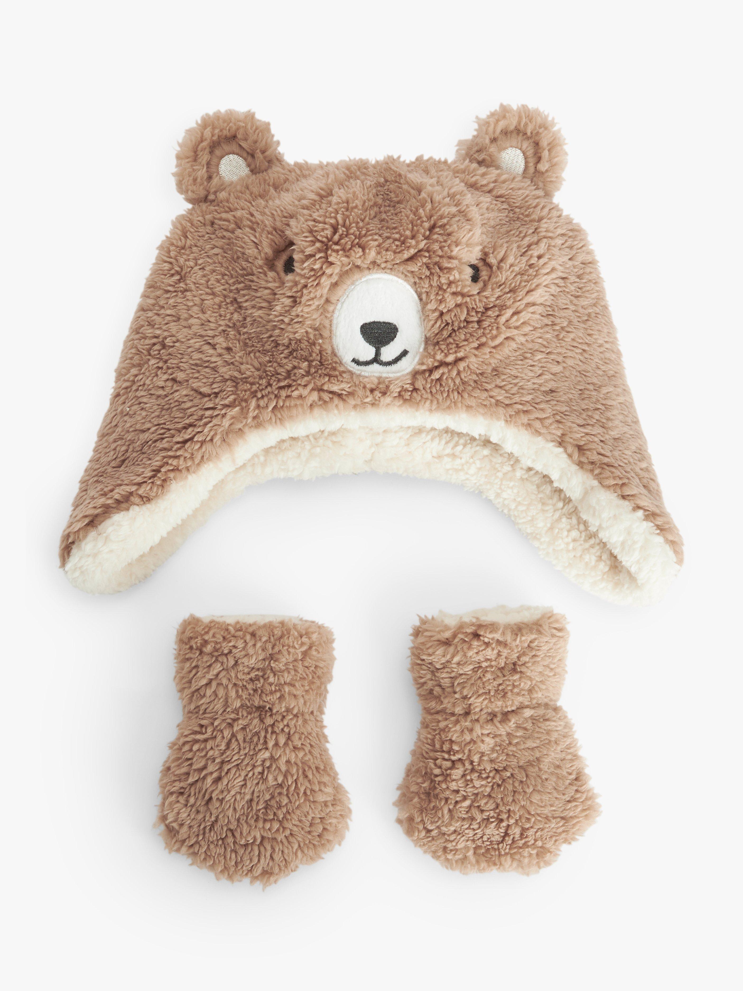 John Lewis Baby Bear Hat & Gloves Set, Brown