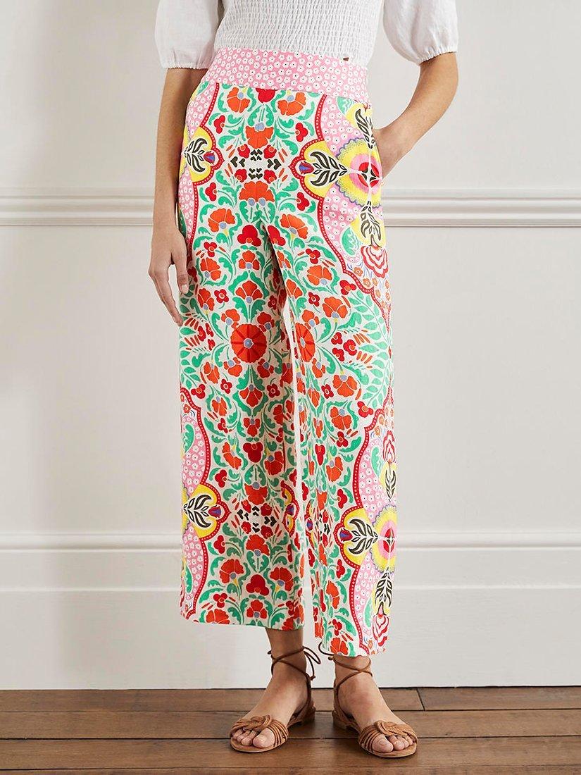 Boden Bloom Print Wide Leg Trousers, Multi