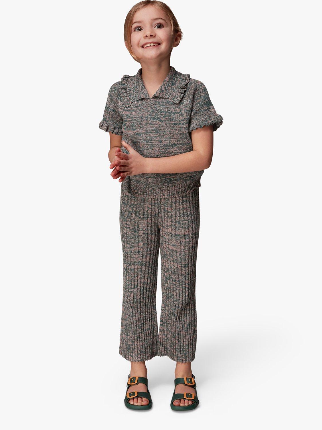 Product image 1 of 5, which shows Whistles Kids' Rib Knit Marl Flare Trousers, Multi, 3-4 years