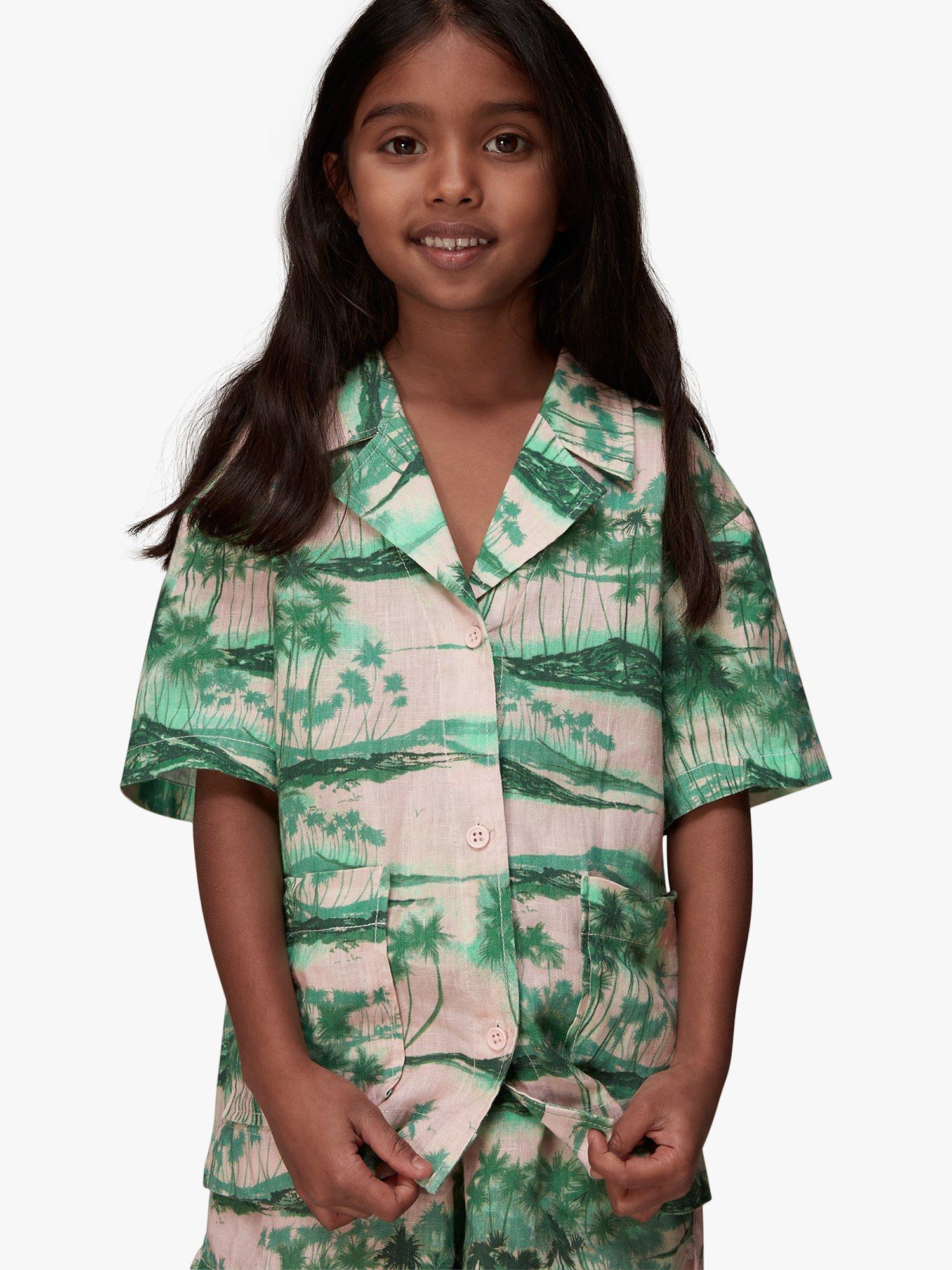 Product image 3 of 6, which shows Whistles Kids' Sammy Waving Palms Shorts, Pink/Multi, 5-6 years