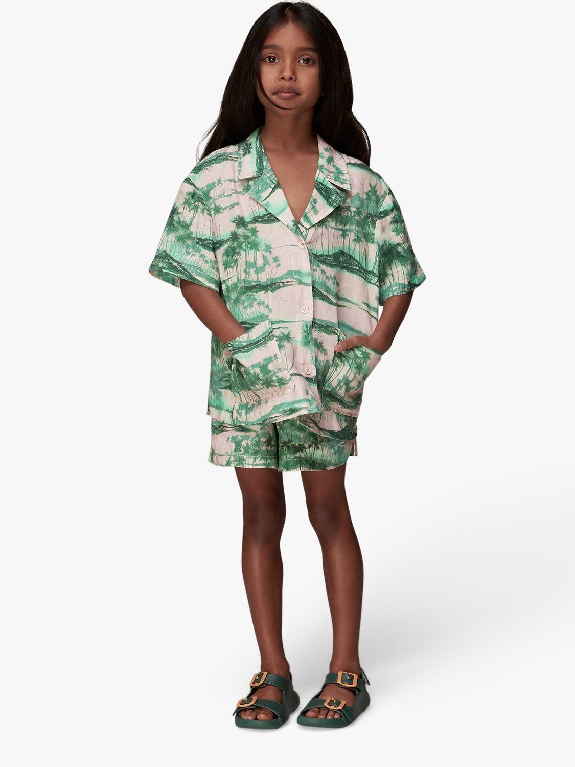 Product image 2 of 6, which shows Whistles Kids' Sammy Waving Palms Shirt, Pink/Multi, 3-4 years