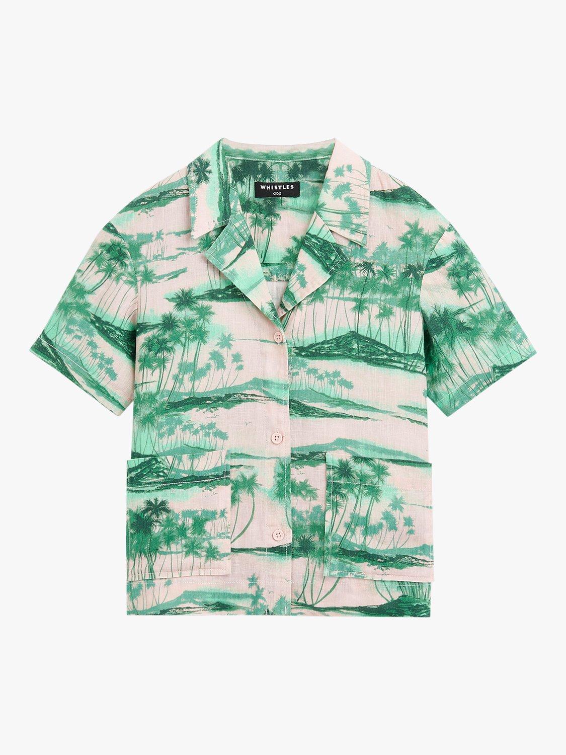 Product image 5 of 6, which shows Whistles Kids' Sammy Waving Palms Shirt, Pink/Multi, 3-4 years
