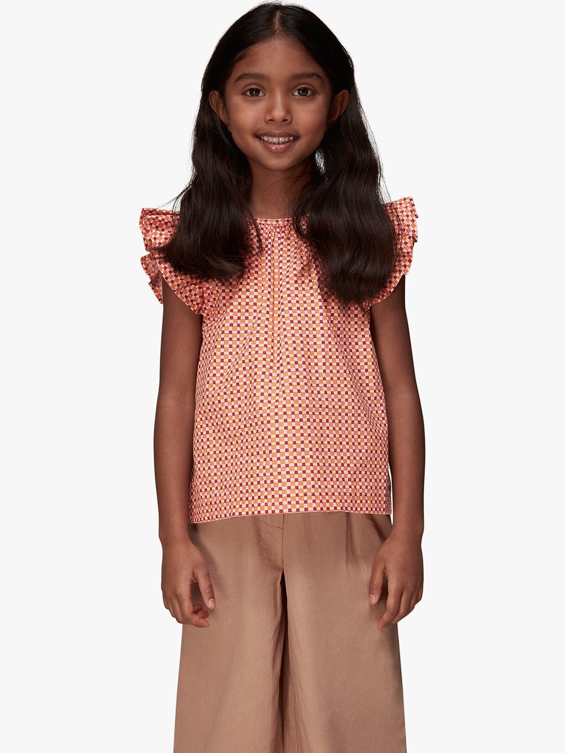Product image 1 of 5, which shows Whistles Kids' Ditsy Square Ursula T-Shirt, Pink/Multi, 6-7 years