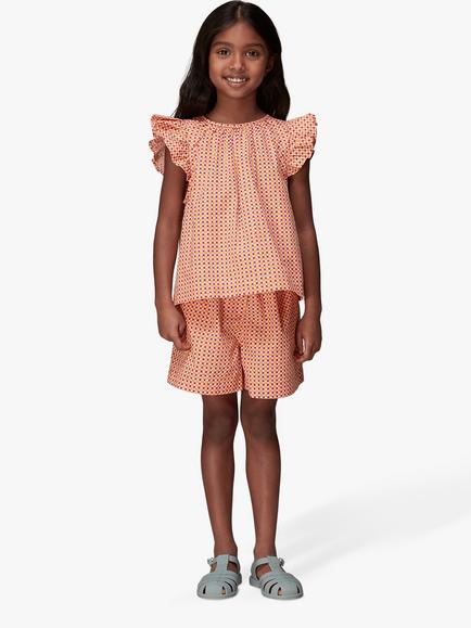 Whistles Kids' Sammy Cotton Ditsy Square Shorts, Pink/Multi, Pink/Multi