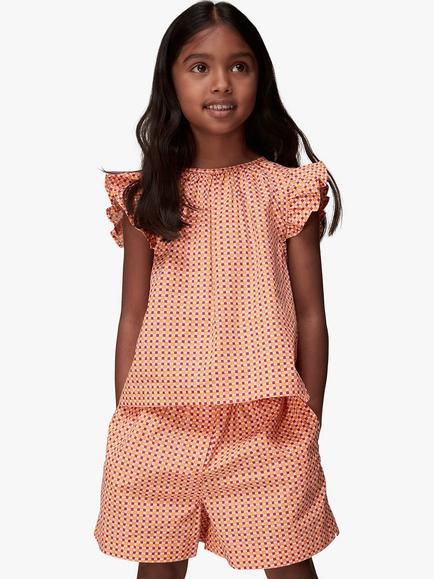 Whistles Kids' Sammy Cotton Ditsy Square Shorts, Pink/Multi - view 2, Pink/Multi
