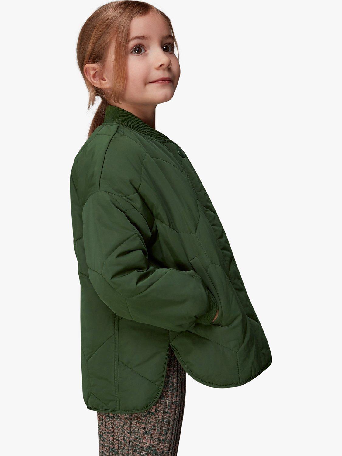 Product image 3 of 6, which shows Whistles Kids' Frida Quilted Coat, Khaki, 3-4 years