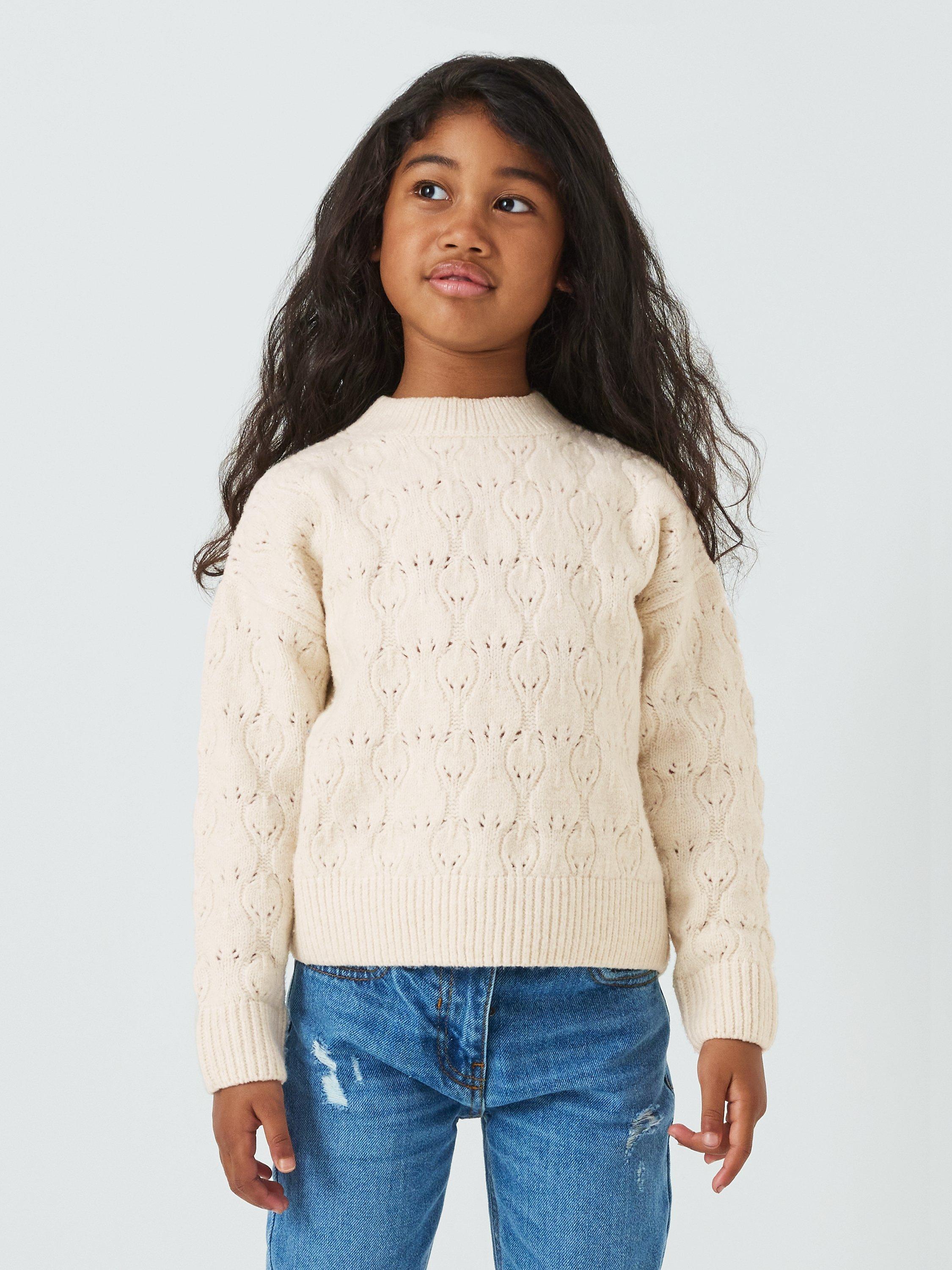 John Lewis Kids' Honeycomb Cable Knit Jumper, Neutral