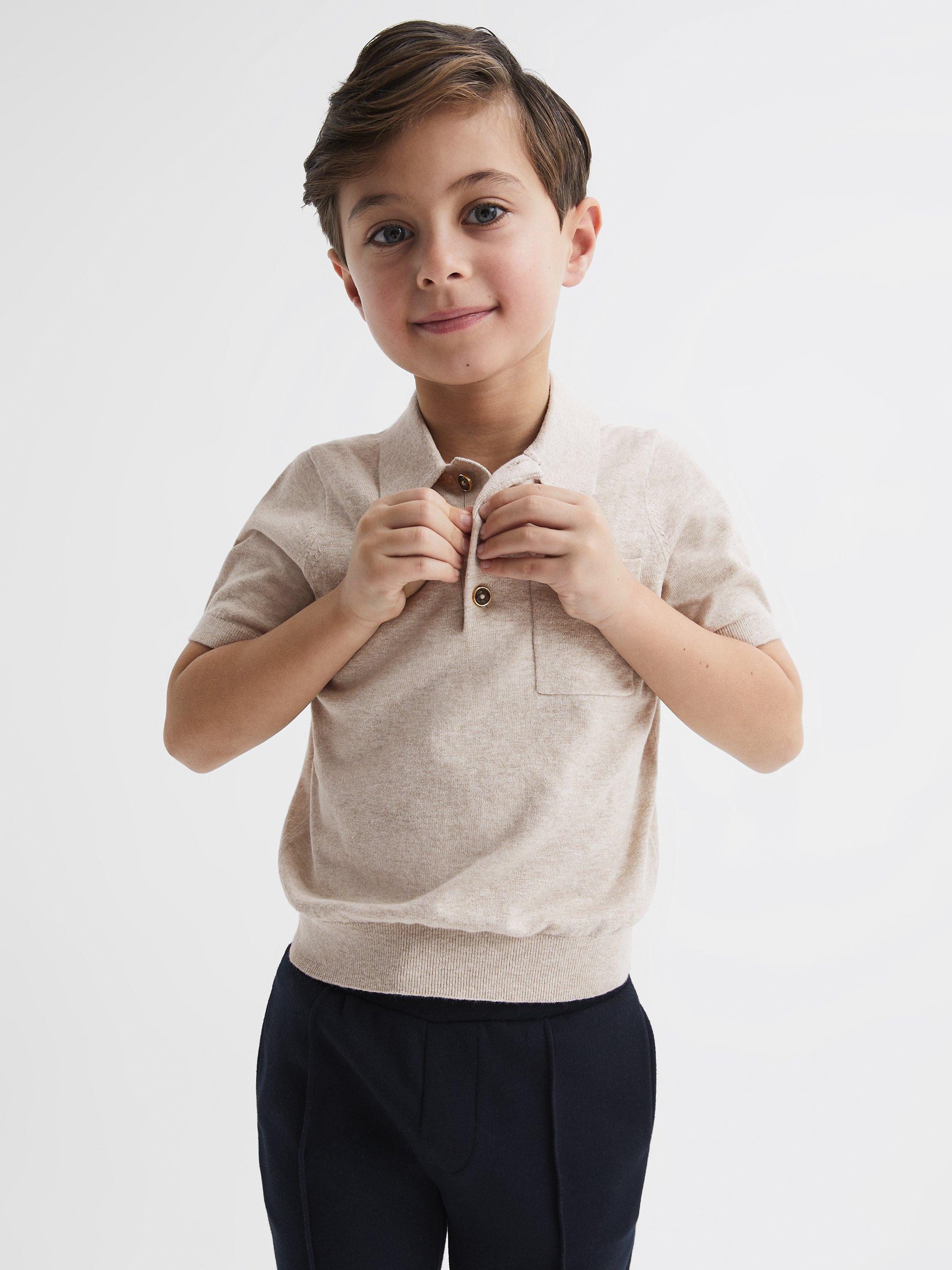 Reiss Kids' Ralphy Short Sleeve Half Button Top, Oatmeal