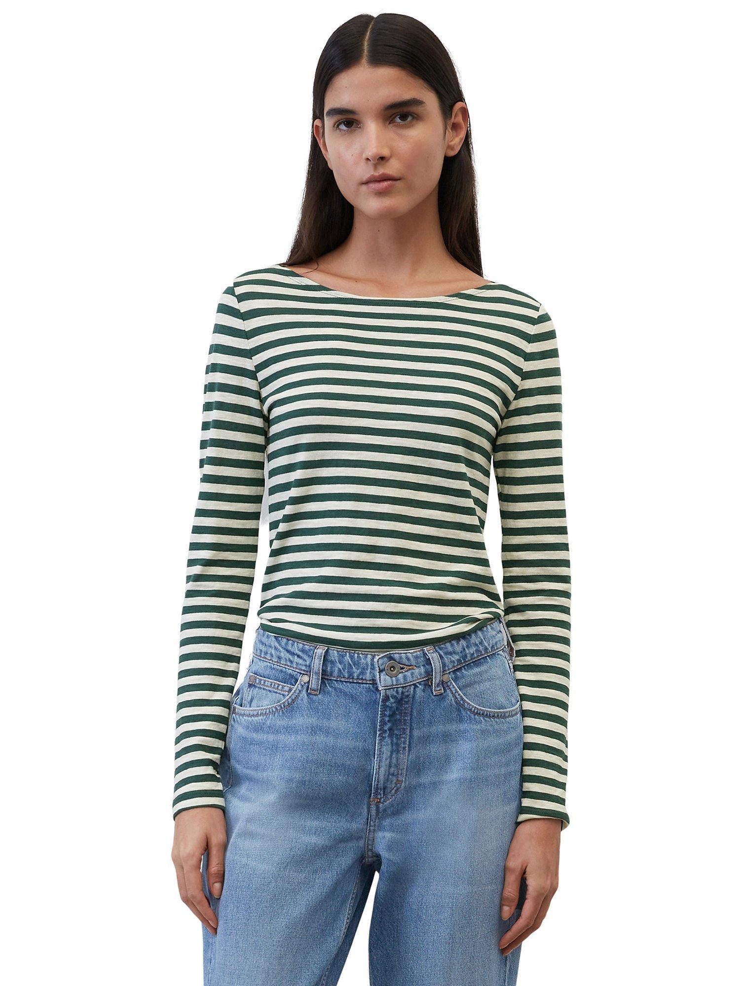Marc O'Polo Striped Long Sleeve Cotton T-Shirt, Multi/Spring Pine