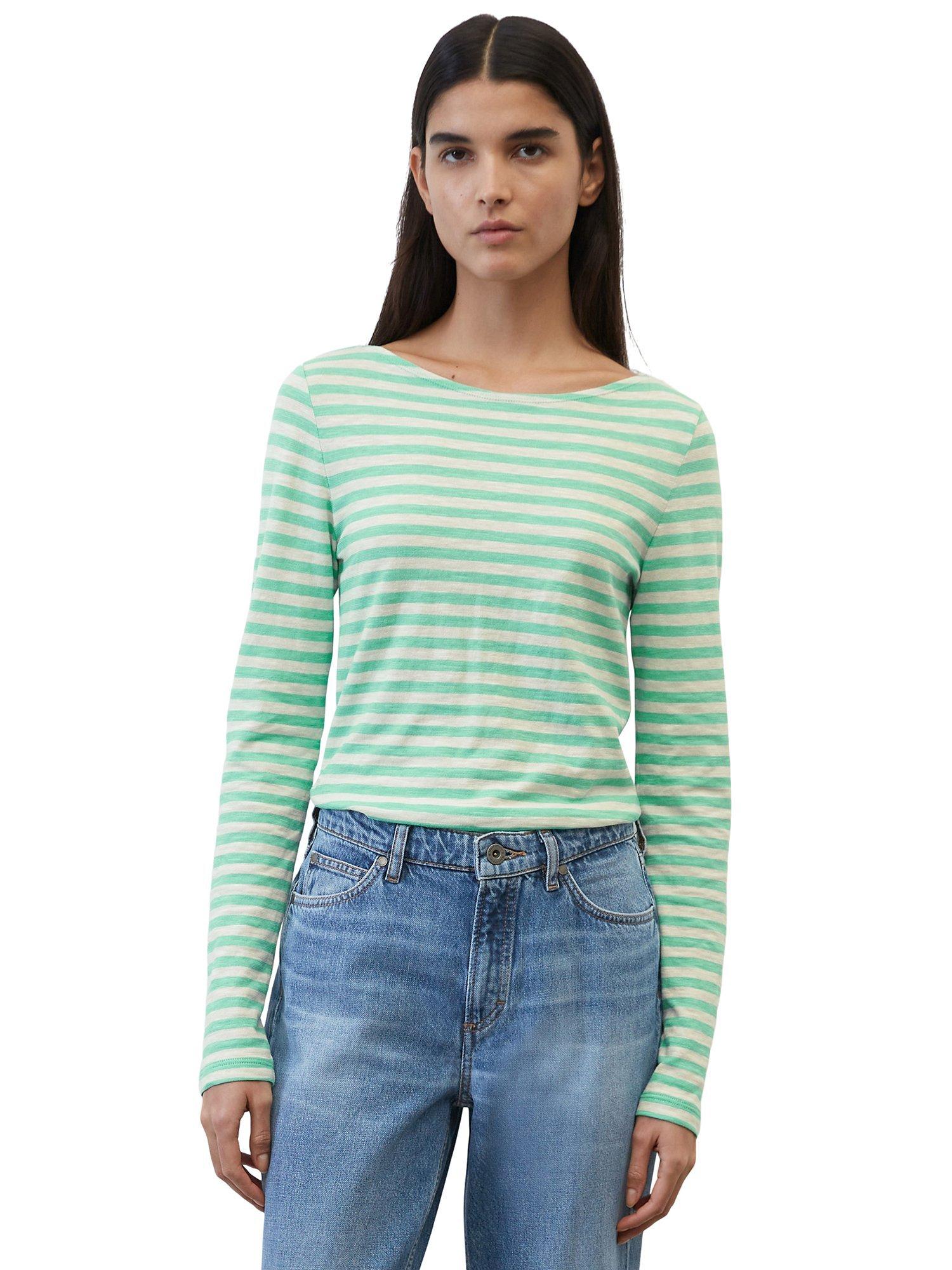 Marc O'Polo Striped Long Sleeve Cotton T-Shirt, Multi/Mint Sorbet