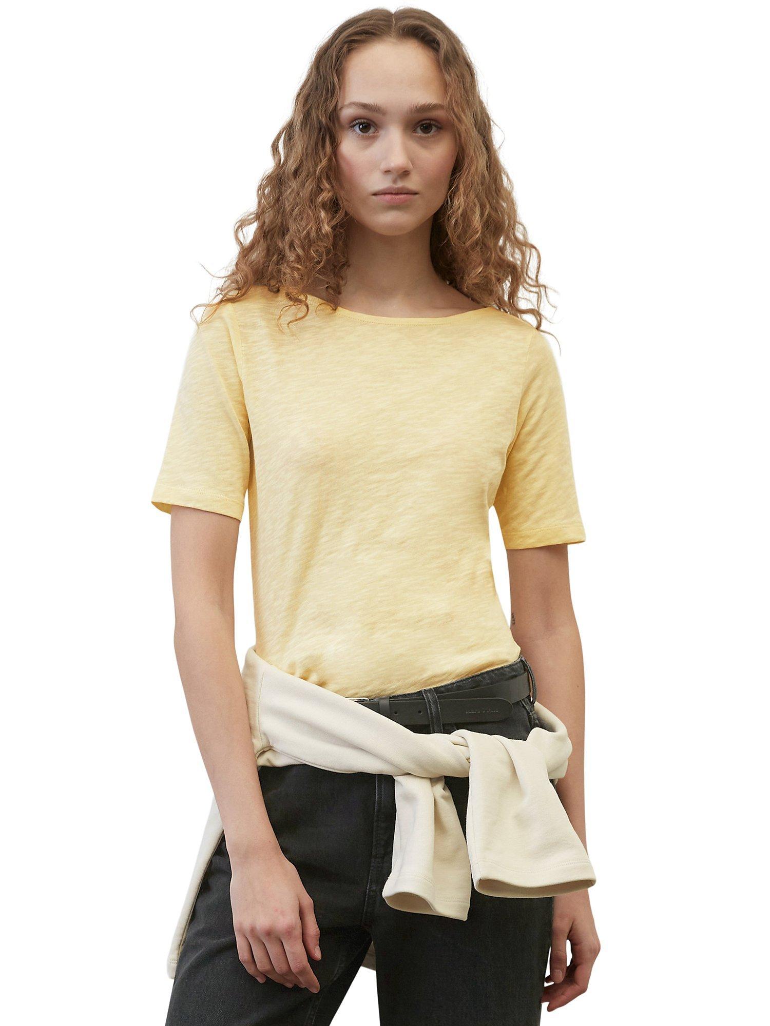 Marc O'Polo Bateau Neck Short Sleeve Cotton T-Shirt, Pale Sunflower