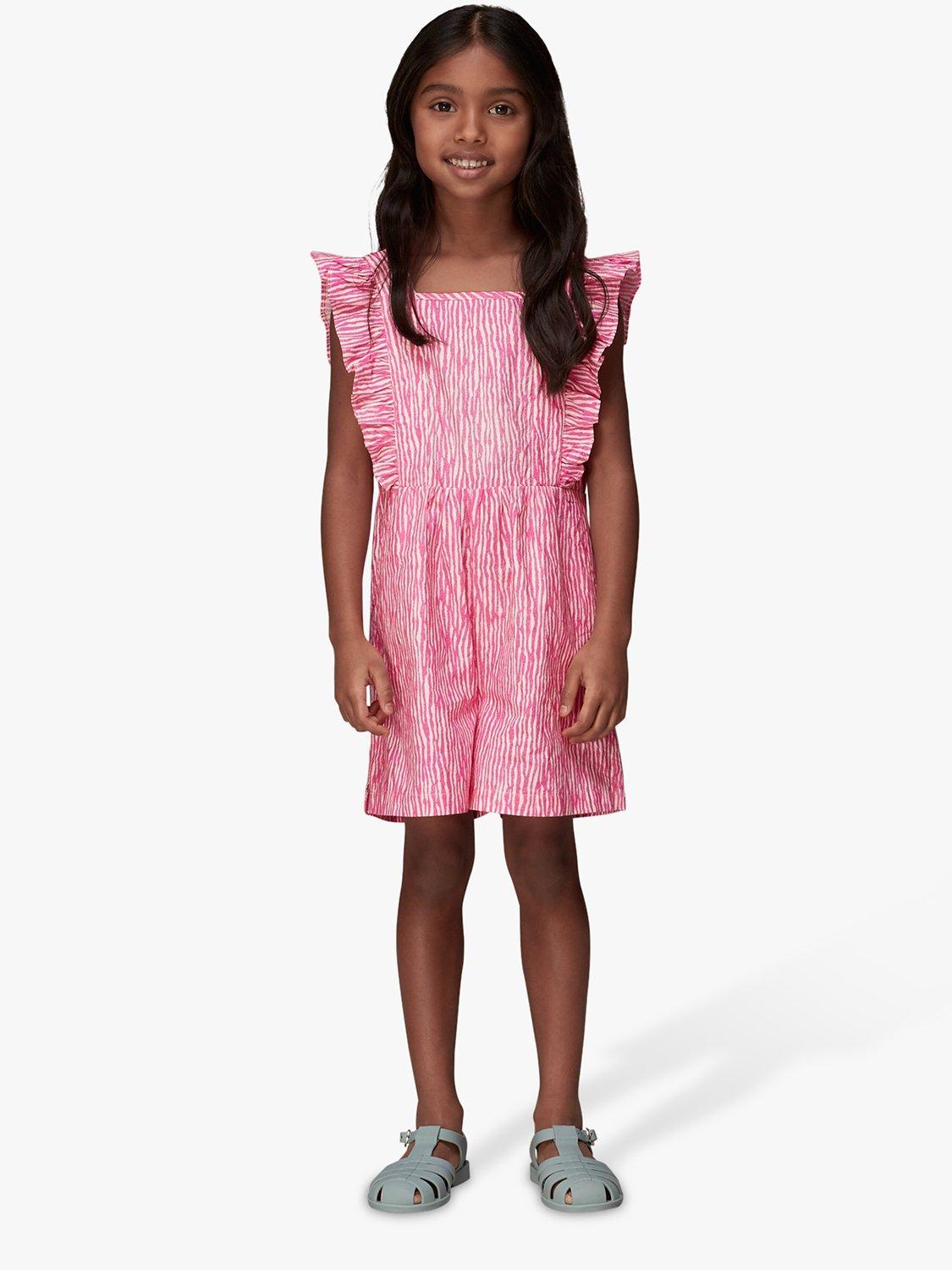 Whistles Kids' Meg Cotton Uneven Lines Playsuit, Pink/Multi
