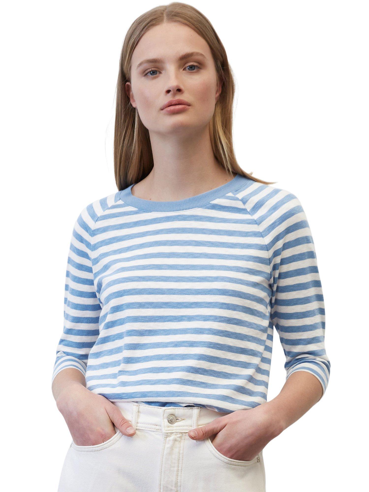 Product image 1 of 6, which shows Marc O'Polo Denim Striped Jersey Cotton T-Shirt, Multi/Soft Sky Blue, XS
