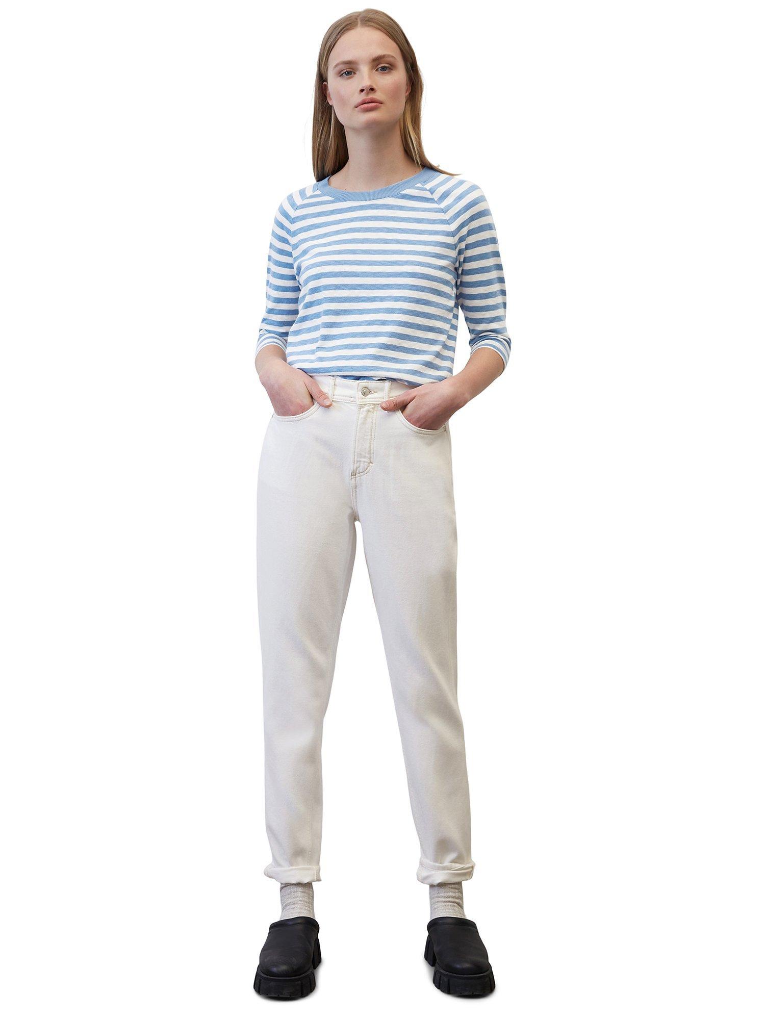Product image 3 of 6, which shows Marc O'Polo Denim Striped Jersey Cotton T-Shirt, Multi/Soft Sky Blue, XS