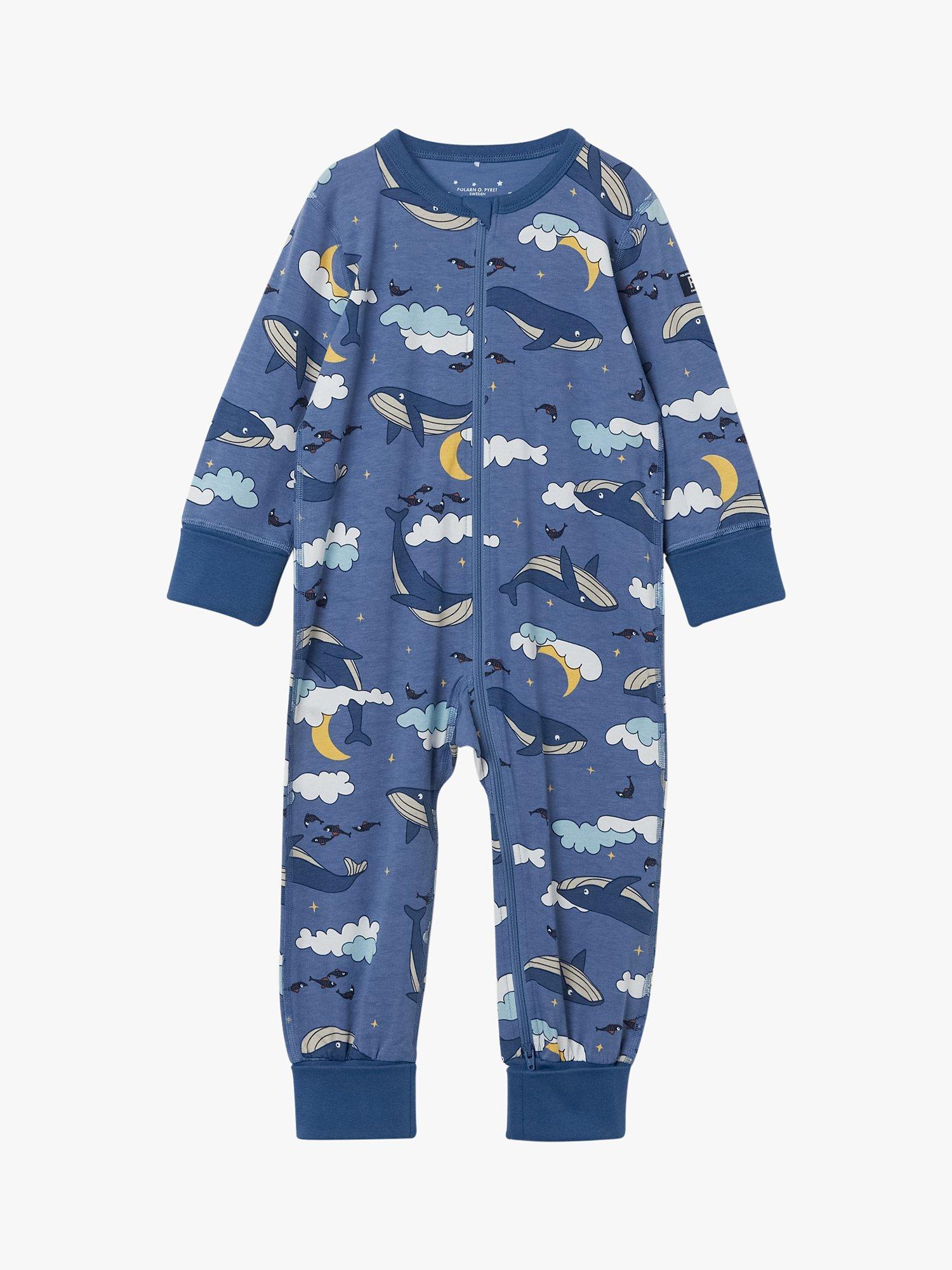 Polarn O. Pyret Baby Organic Cotton Whale Onesie, Blue
