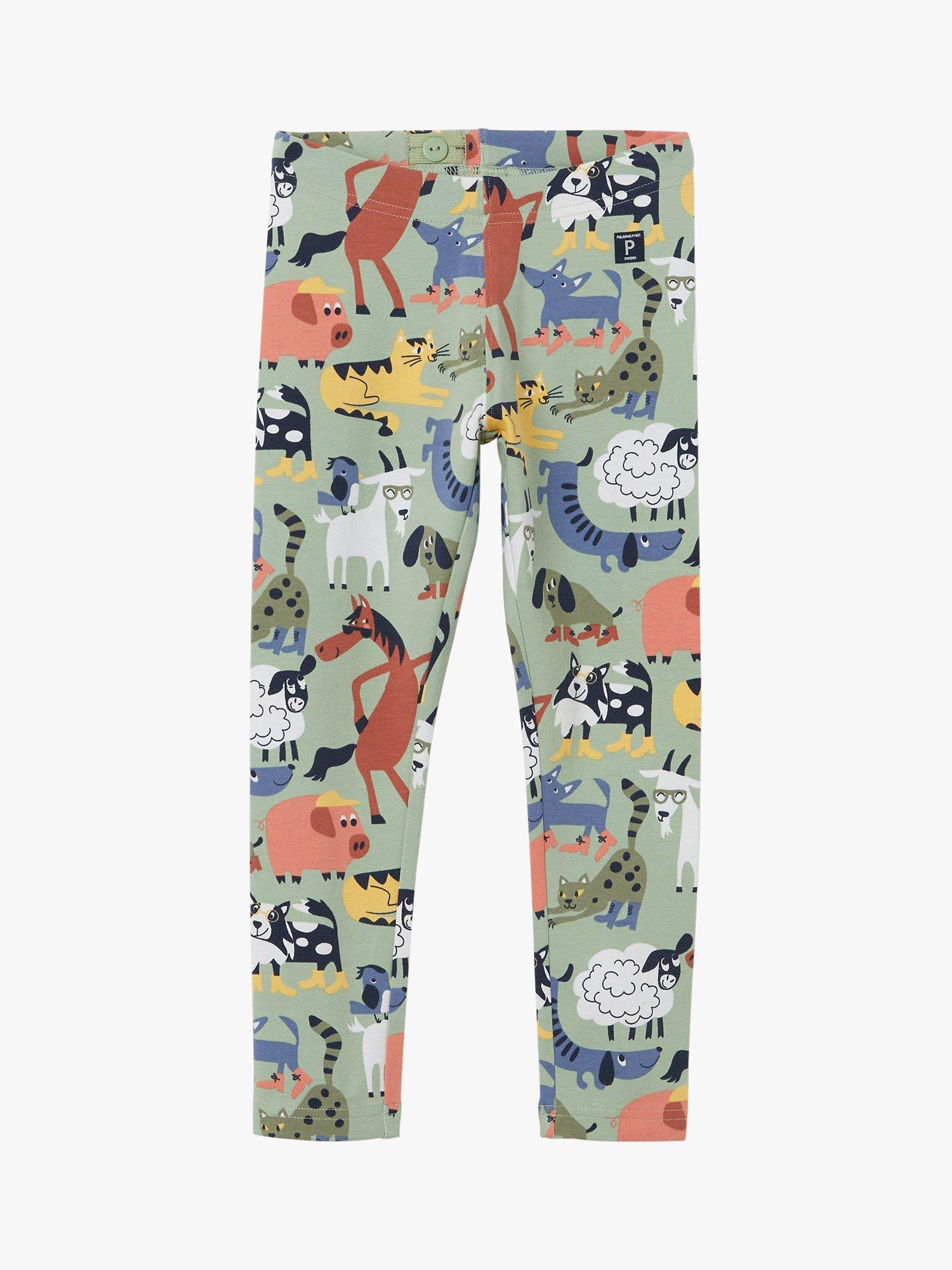 Polarn O. Pyret Baby GOTS Organic Cotton Animal Printed Leggings, Green/Multi