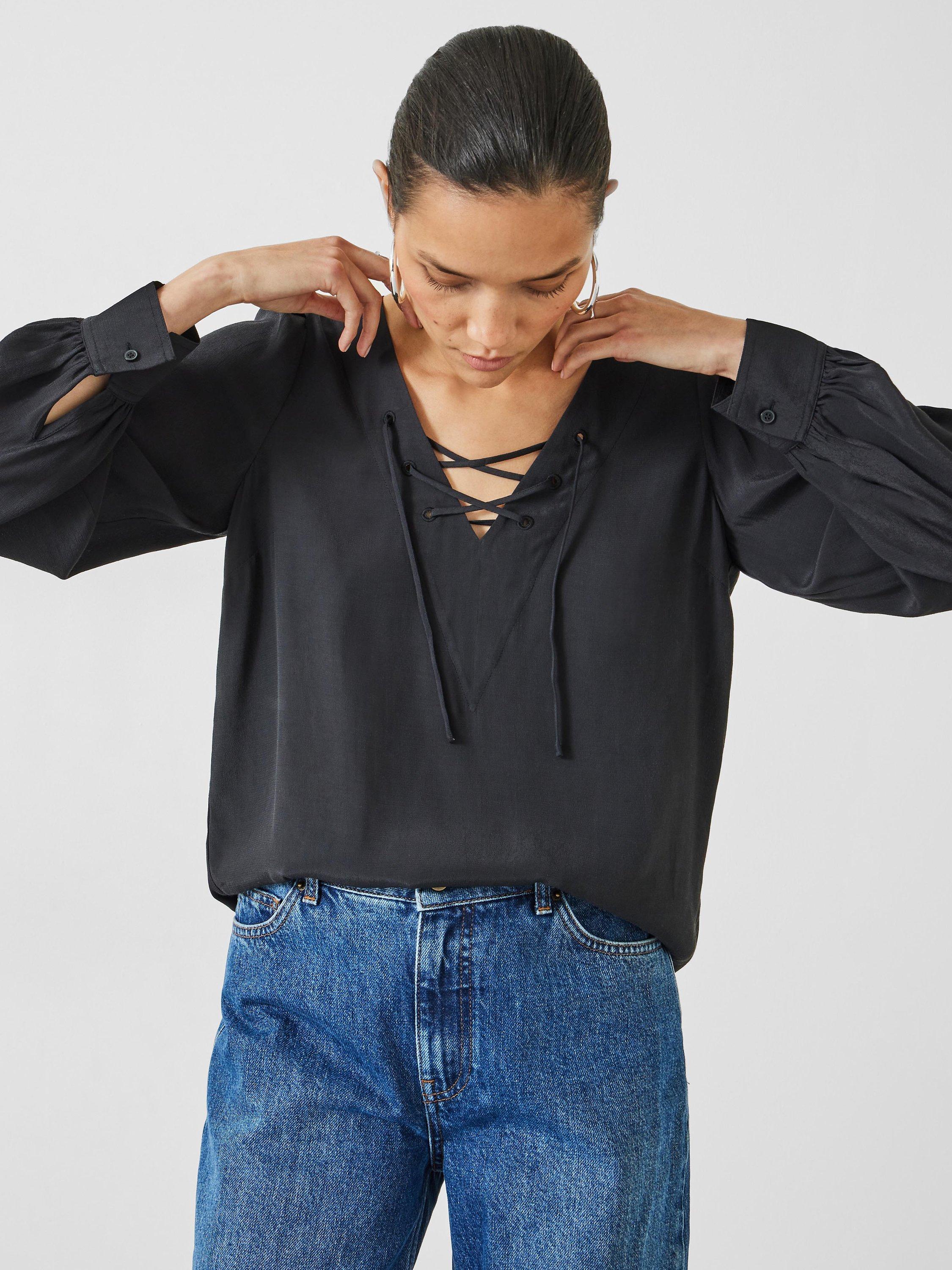 HUSH Lara Tie Blouse, Black