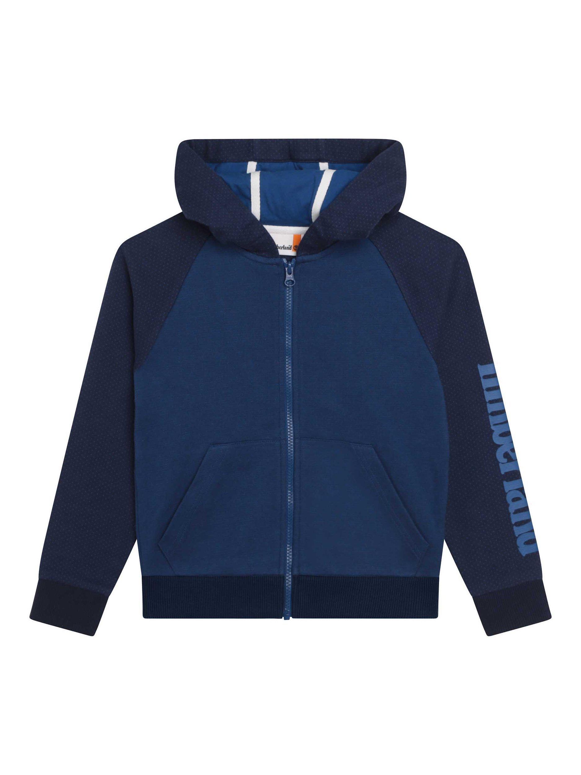 Timberland Kids' Bi-Face Jacquard Zip Front Hoodie, Blue/Navy