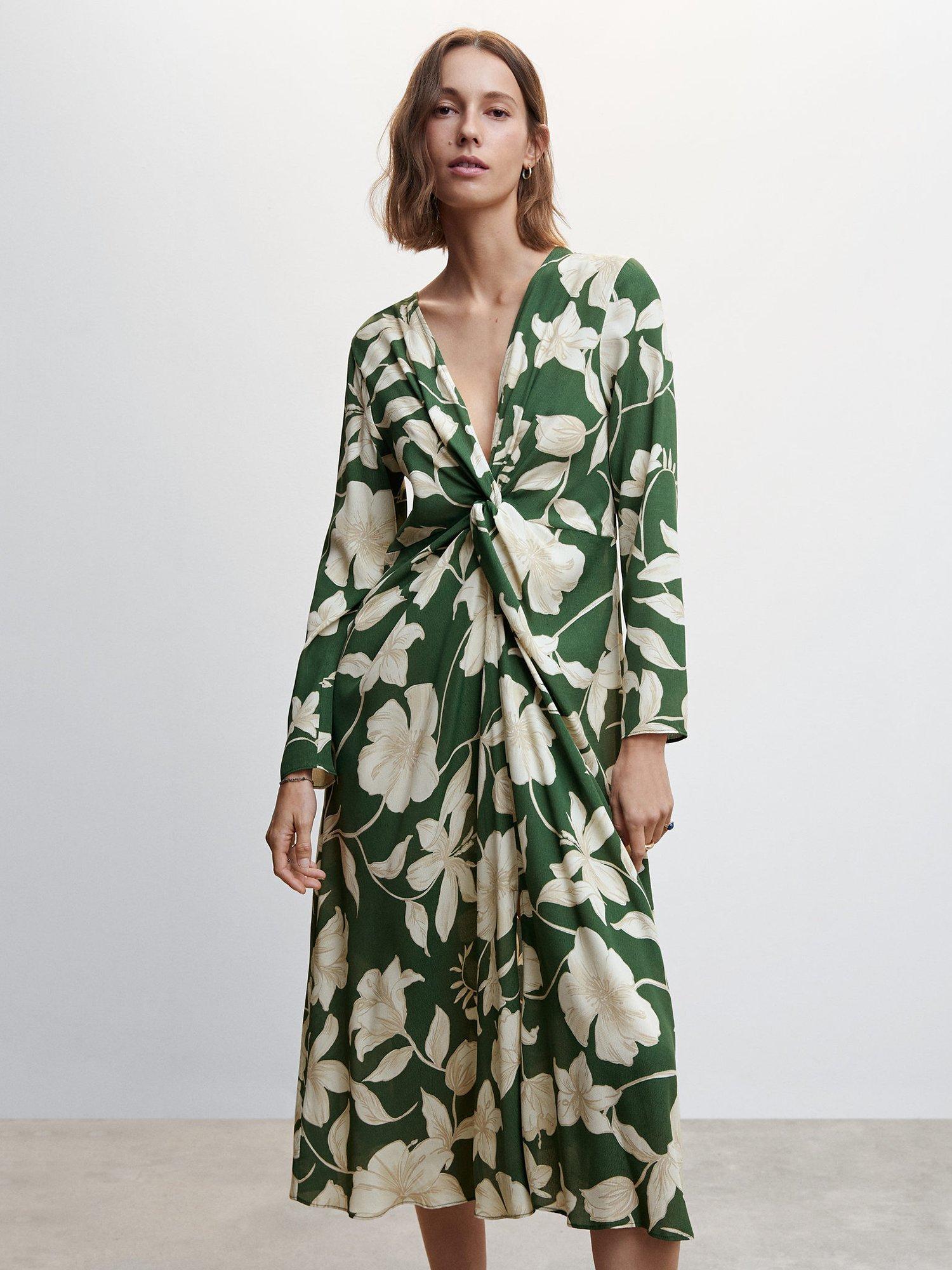 Mango Grass Floral Knot Dress, Green