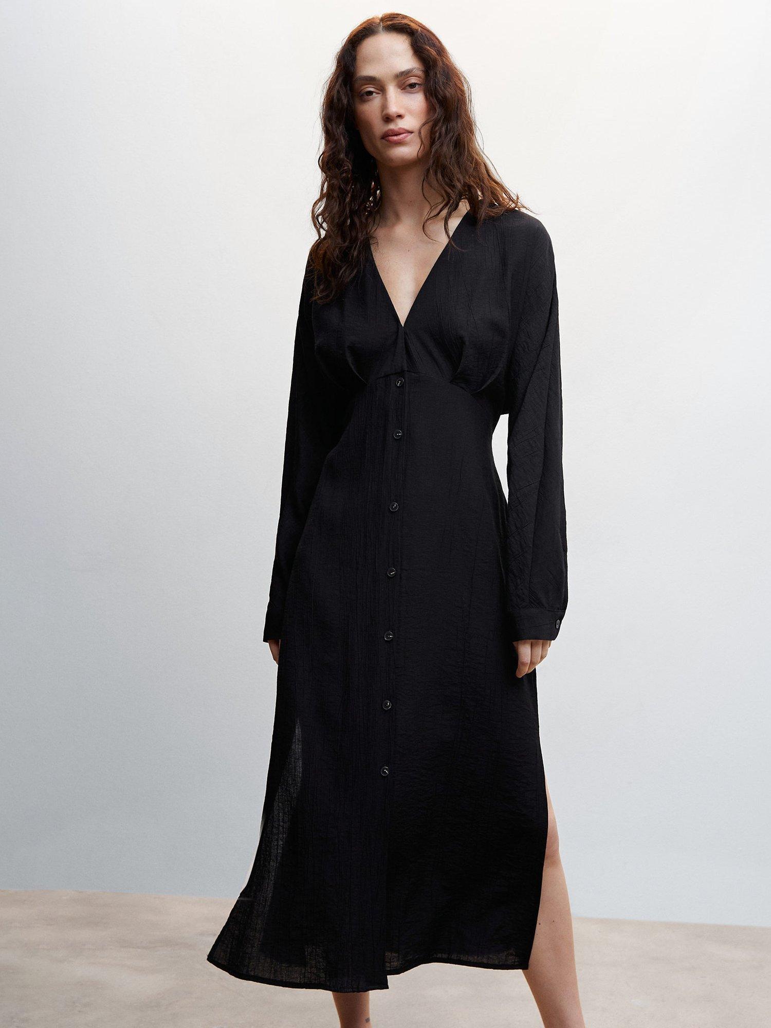 Mango Lotus Bow Shirt Dress, Black