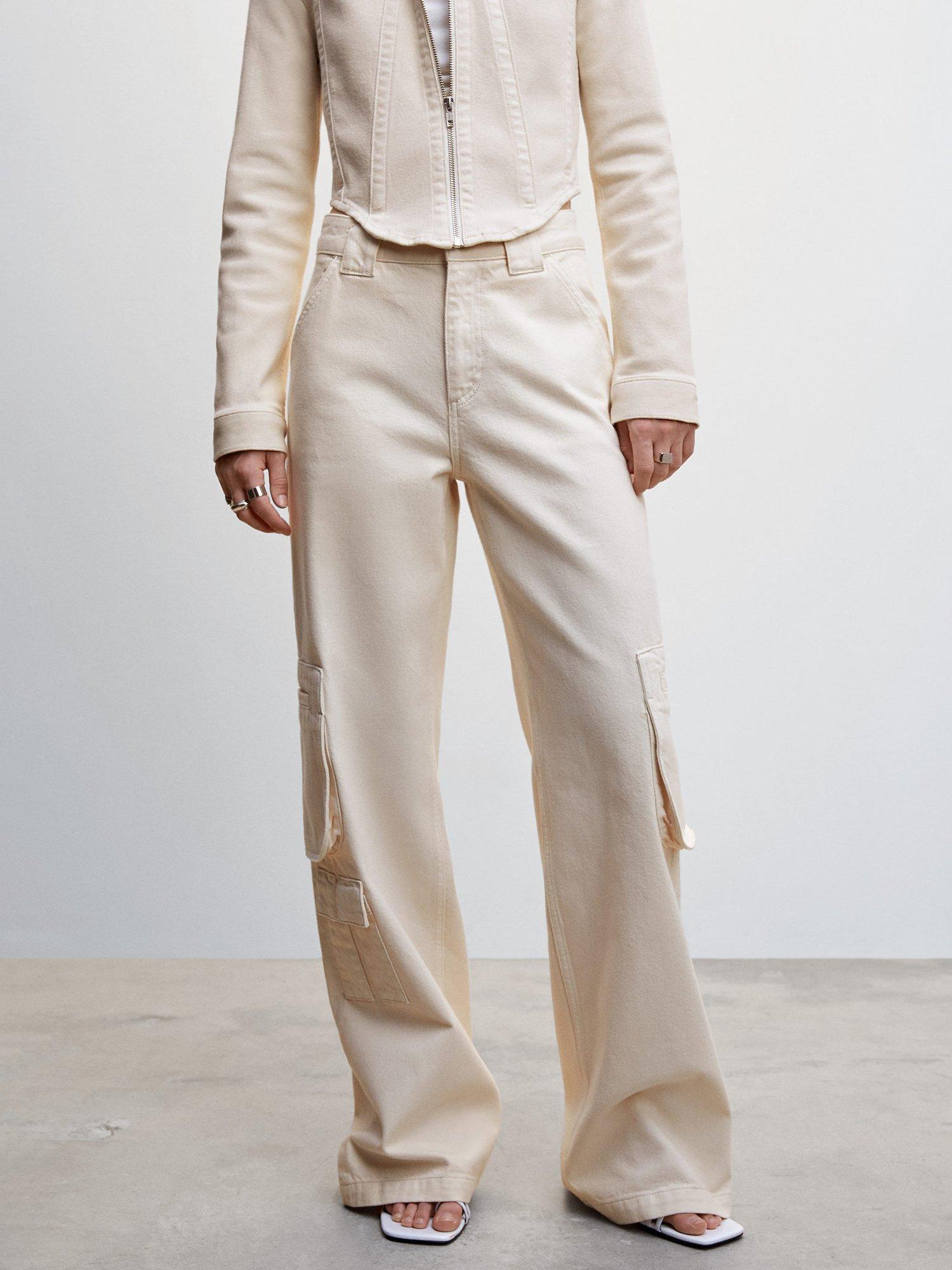Mango Greta Pocket Cargo Jeans, Light Beige