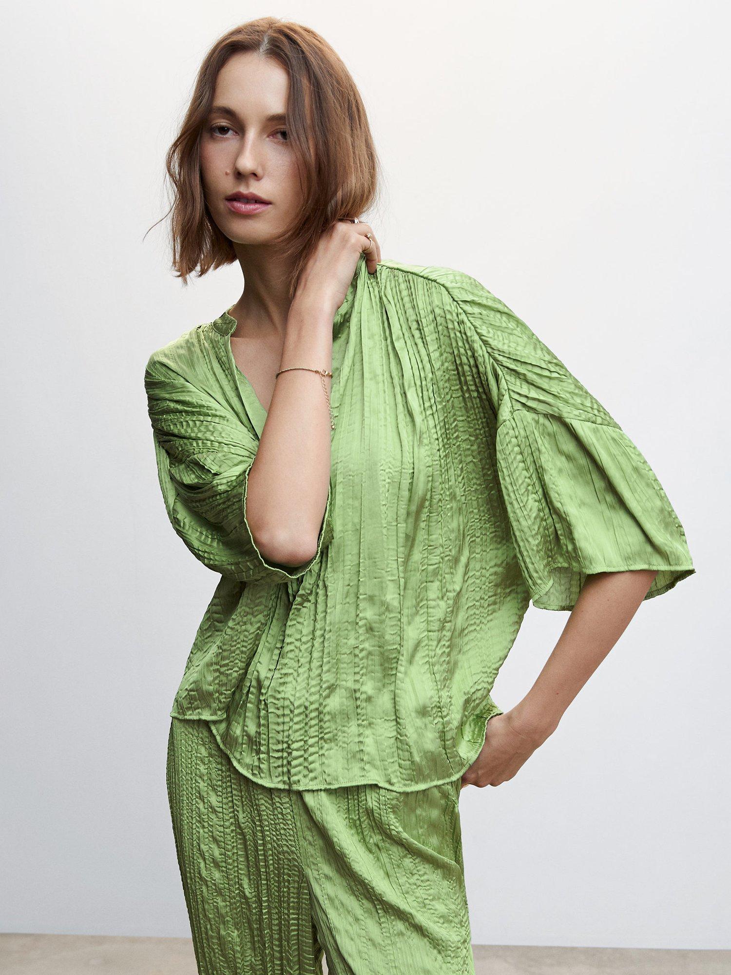 Mango Romi Satin Blouse, Green