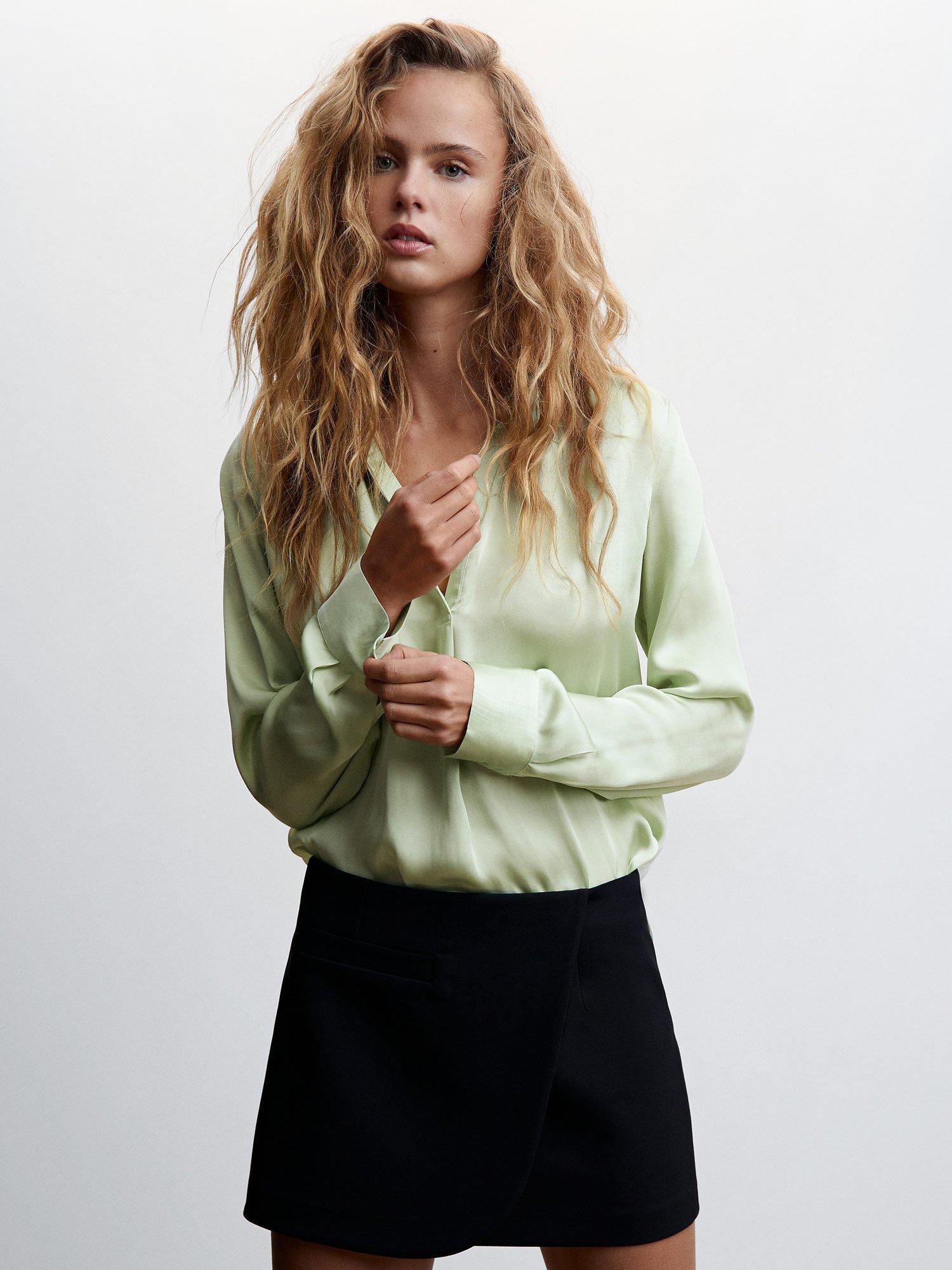 Mango Clarita Satin Blouse, Green