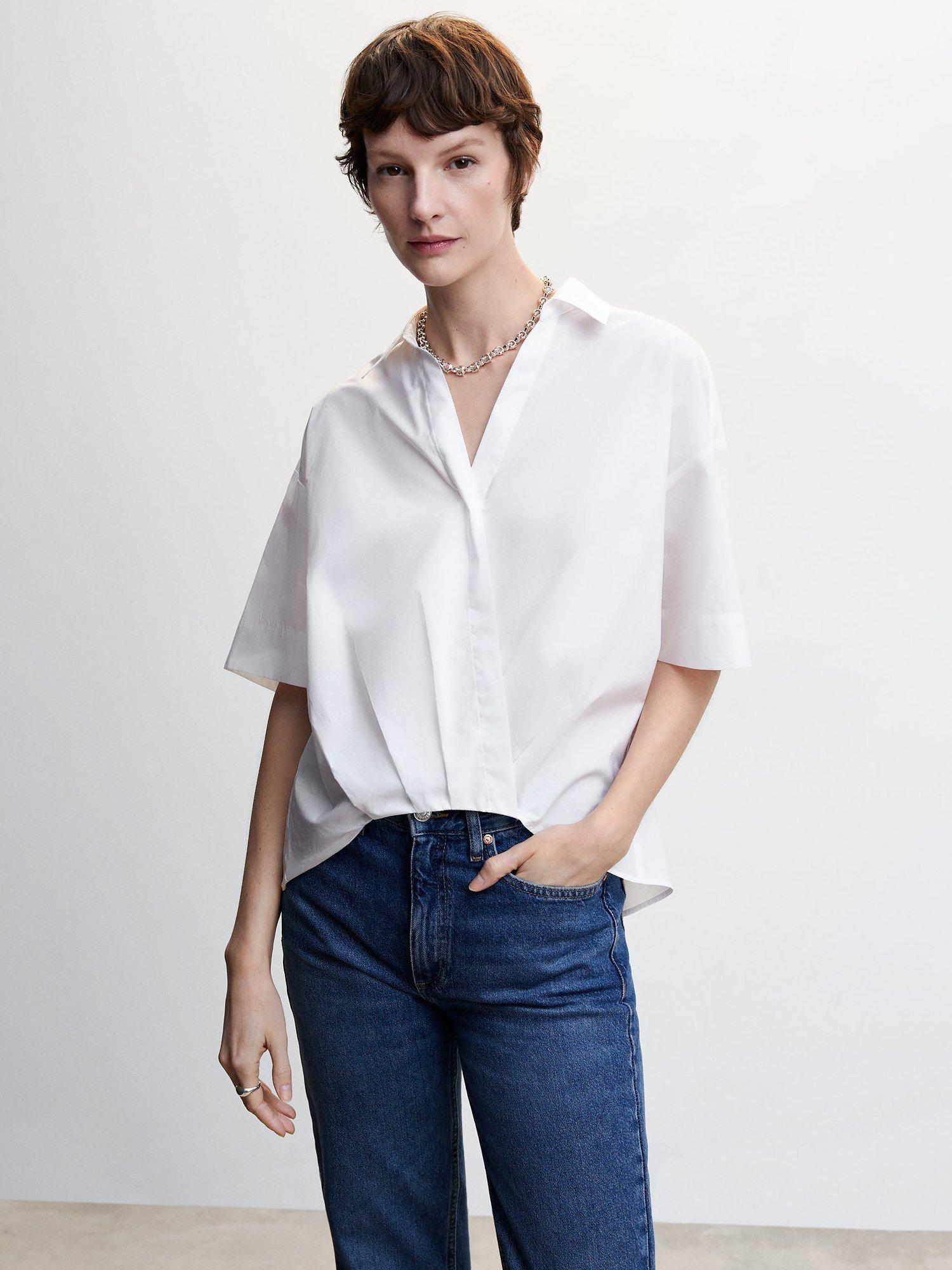 Mango Teoria Cotton Cross Shirt, Natural White